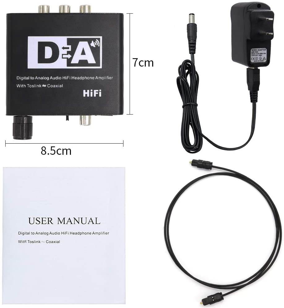 192KHz DAC Digital to Analog Converter, 3 in 1 Digital to Analog Audio Converter Optical Toslink Coaxial to Analog RCA L/R 3.5mm Jack Audio Adapter, Support Toslink to Coaxial and Coaxial to Toslink