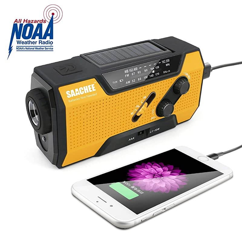 Solar Radio Hand Crank Portable Radio NOAA Weather Radio for Household and Outdoor Emergency with AMFM LED Flashlight Reading Lamp 2000mAh Power Bank USB Charger and SOS SirenFlashing