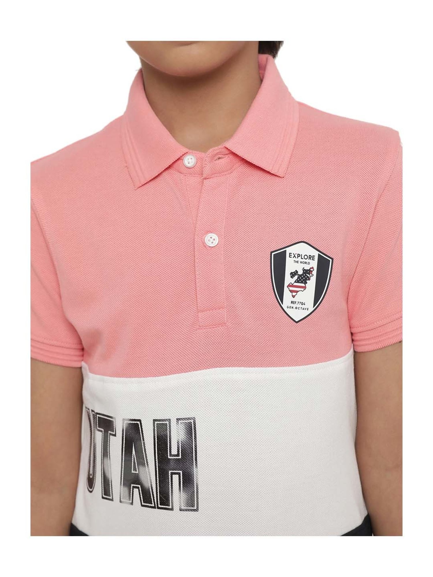 Octave Kids English Rose Pink & White Cotton Printed Polo T-Shirt