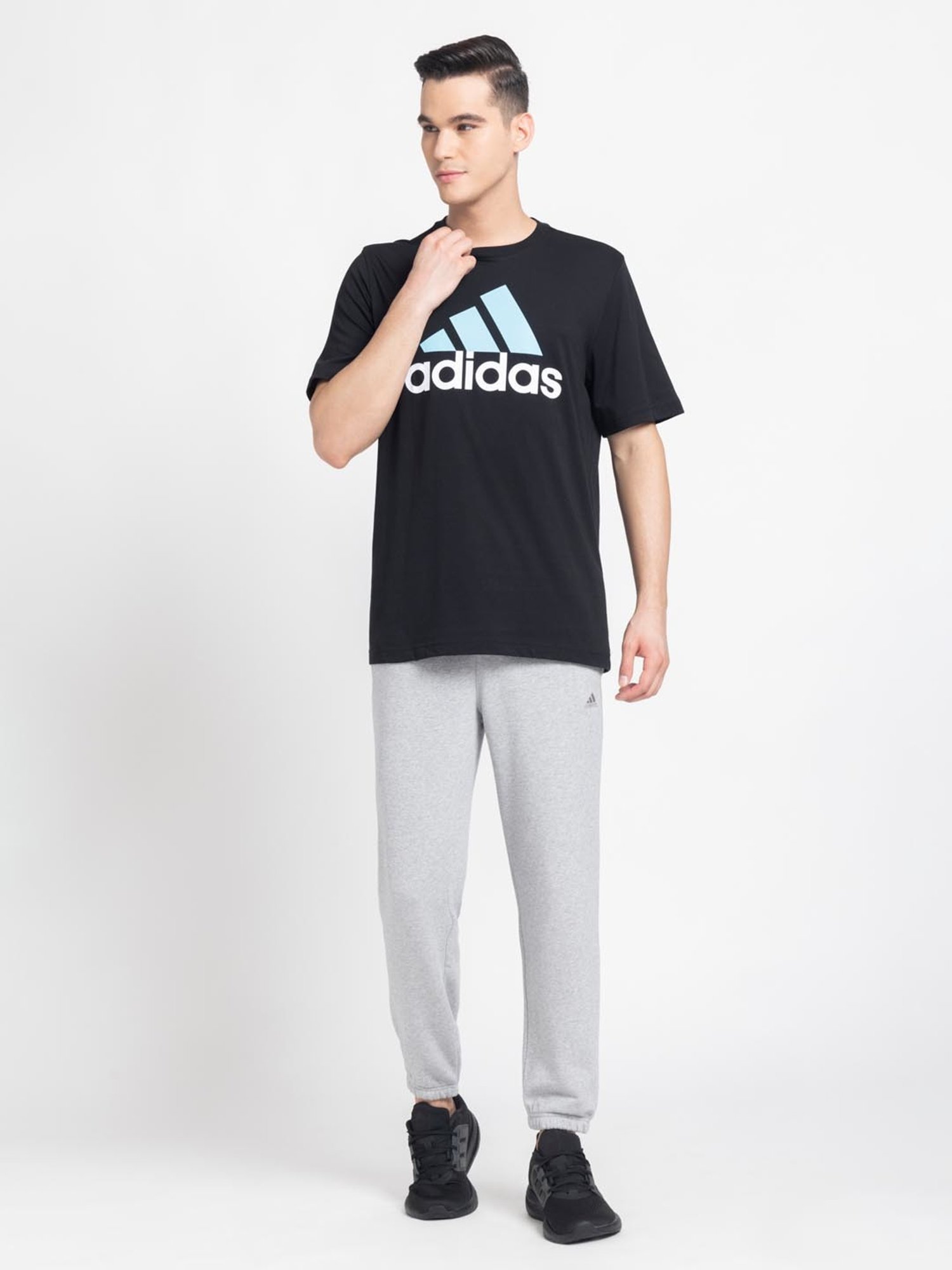 Adidas Black Regular Fit Printed Sports T-Shirt