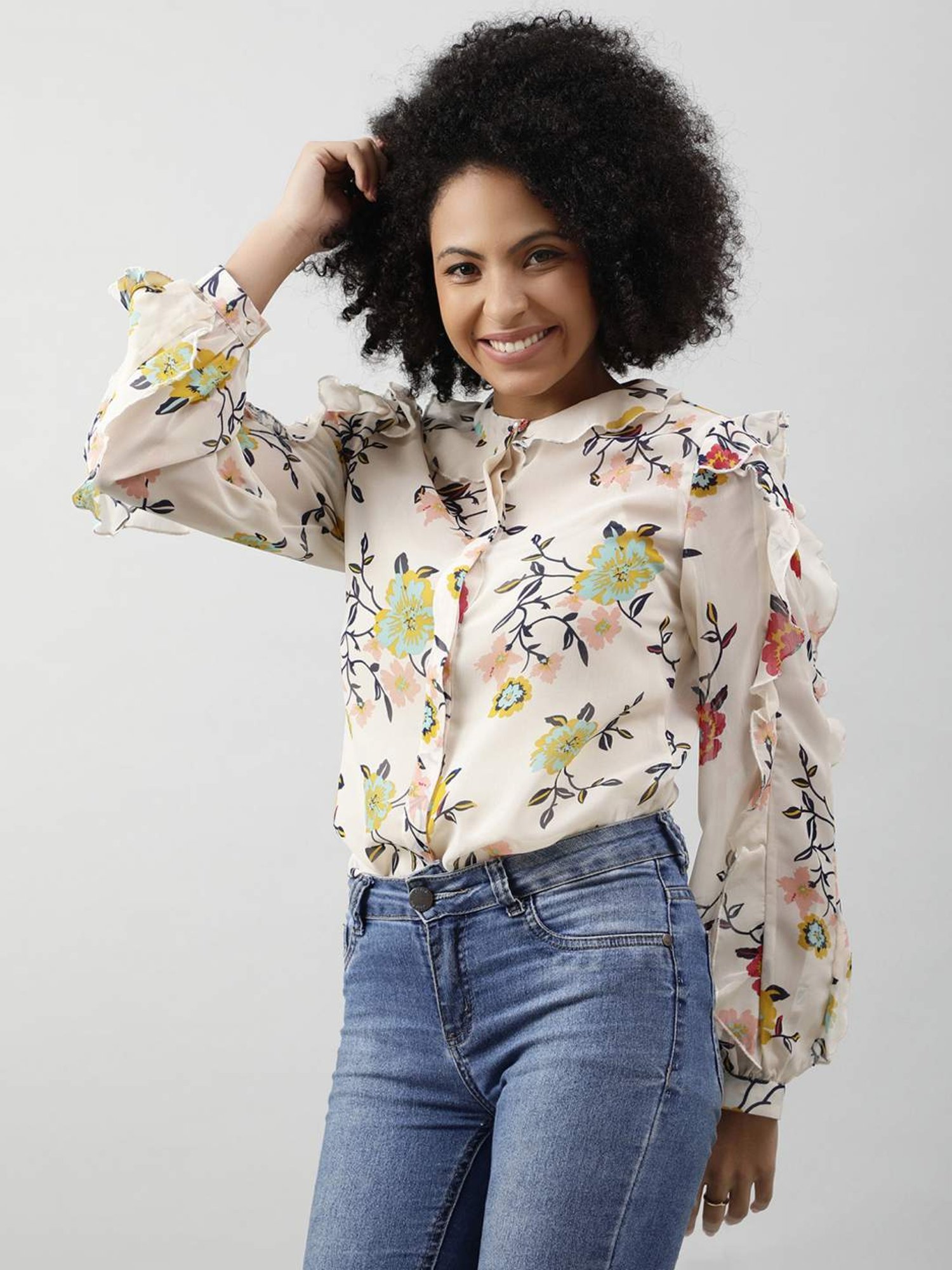 PURYS White Floral Print Top
