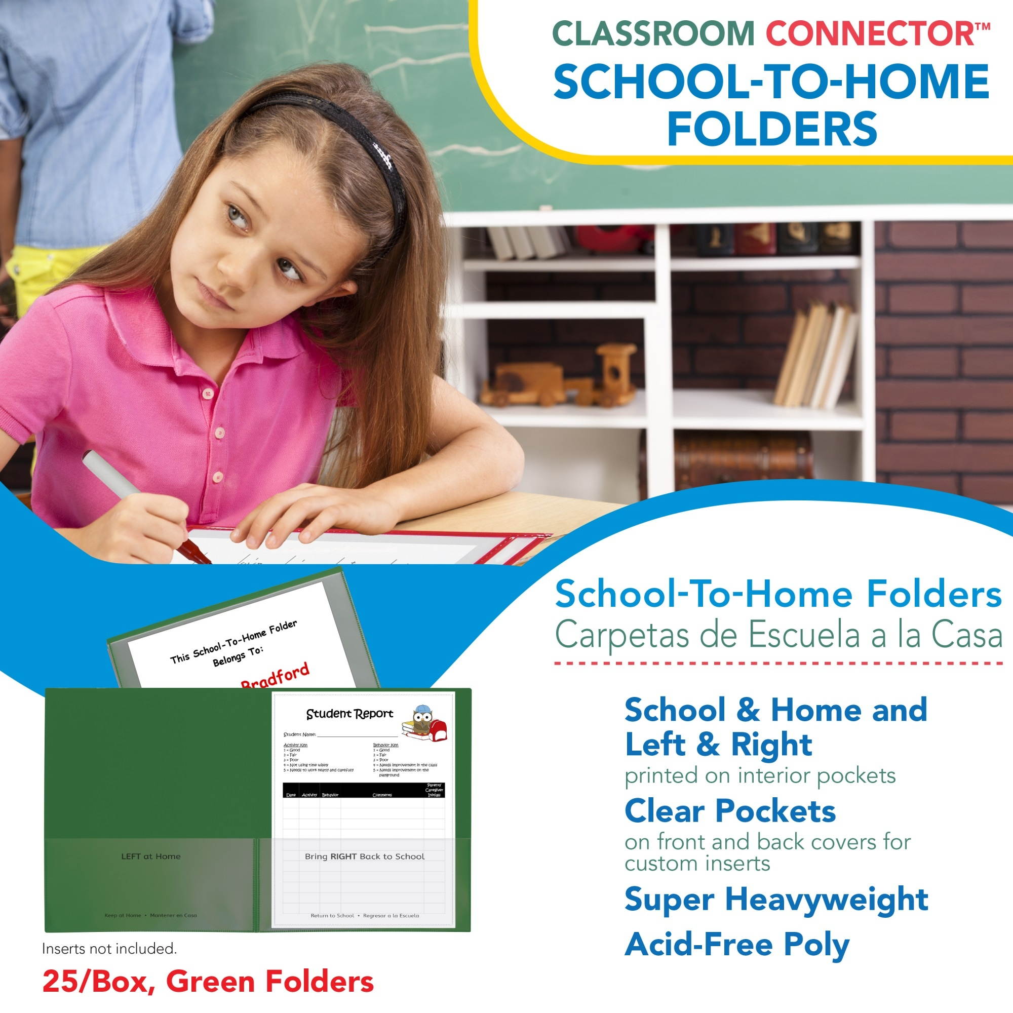 C-line Grn 25ct Classroom Connector School To Home Folders