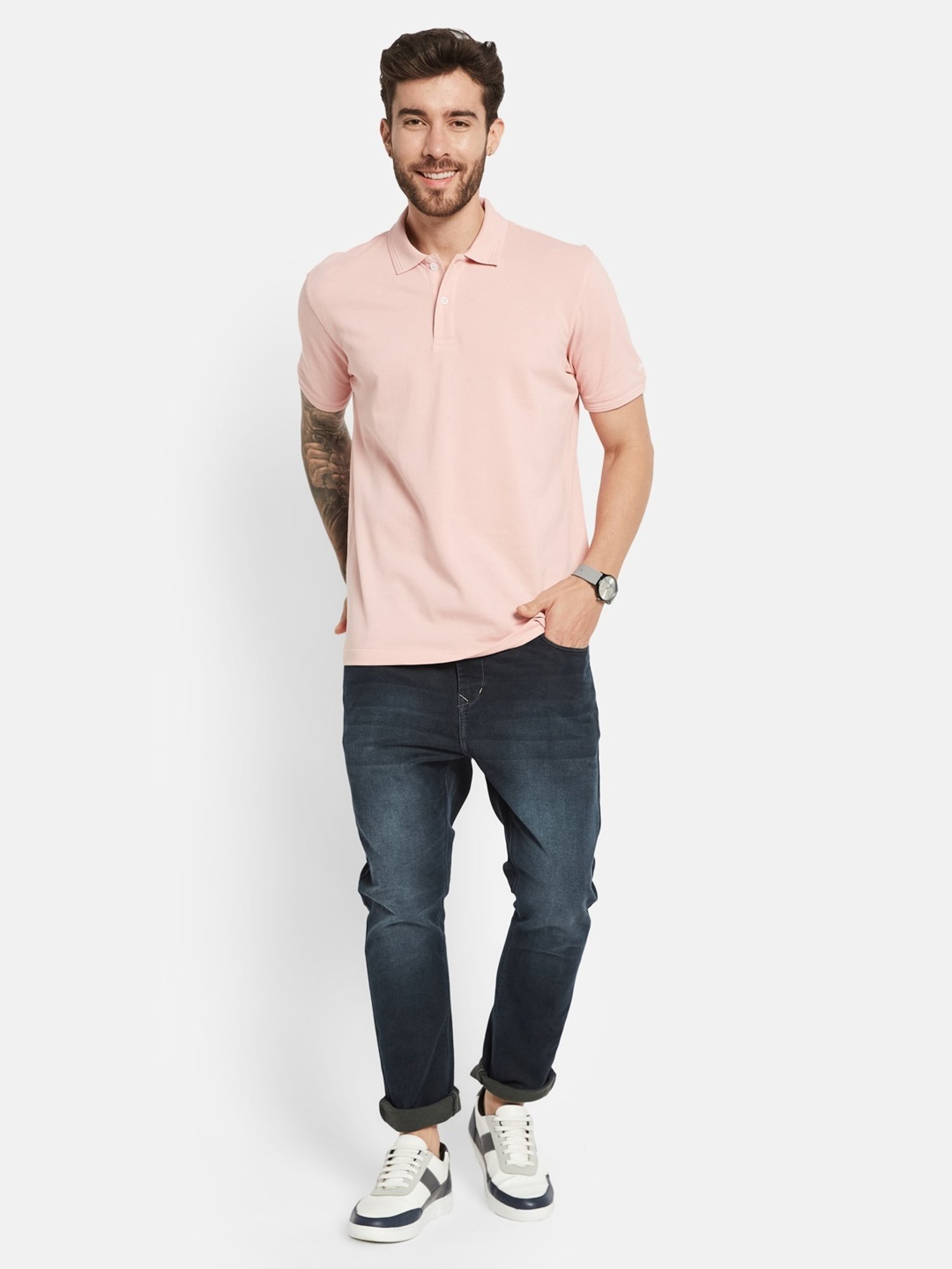 Octave Suede Pink Cotton Regular Fit Polo T-Shirt
