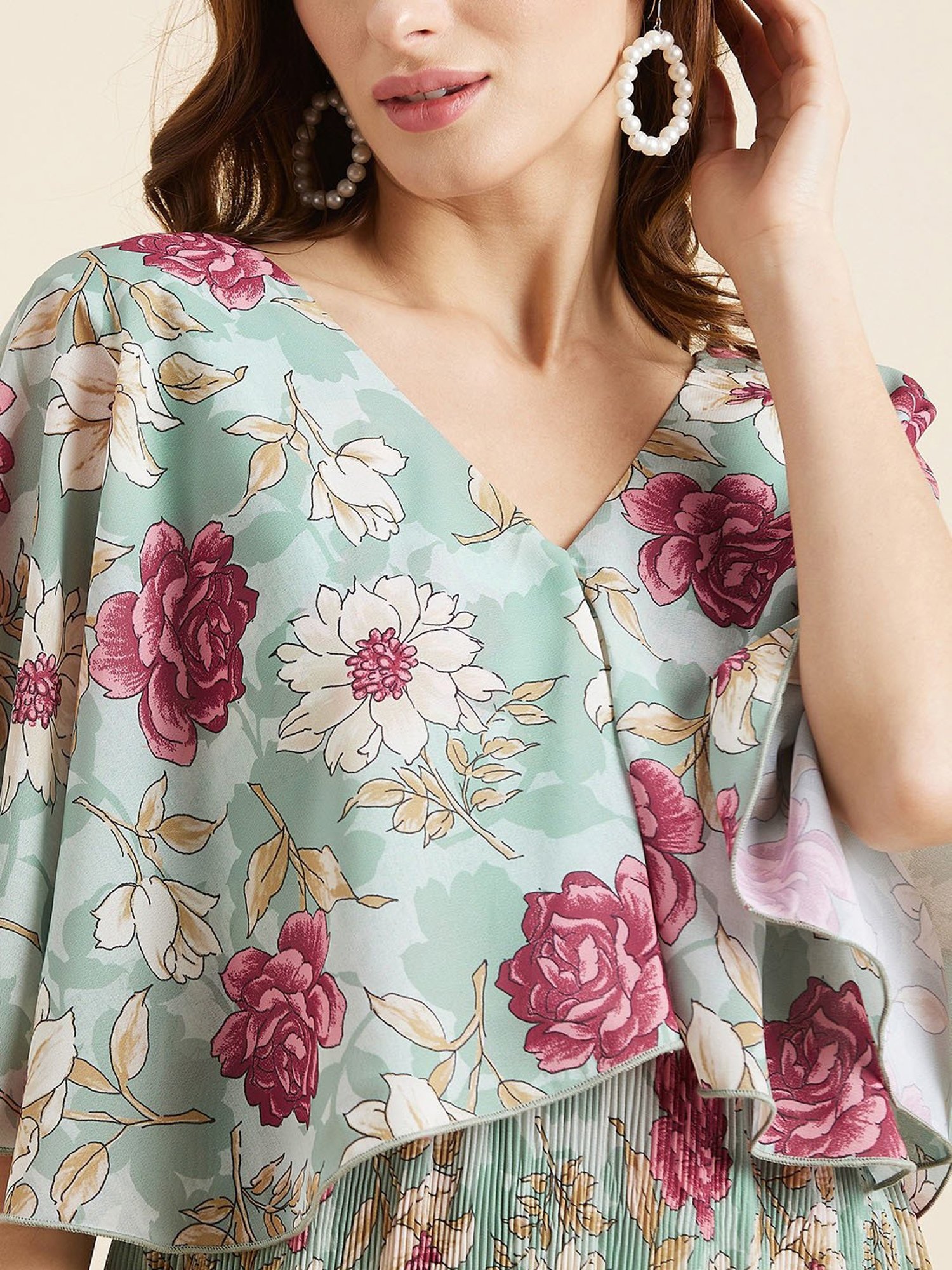 PANIT Green Floral Print Ethnic Dress