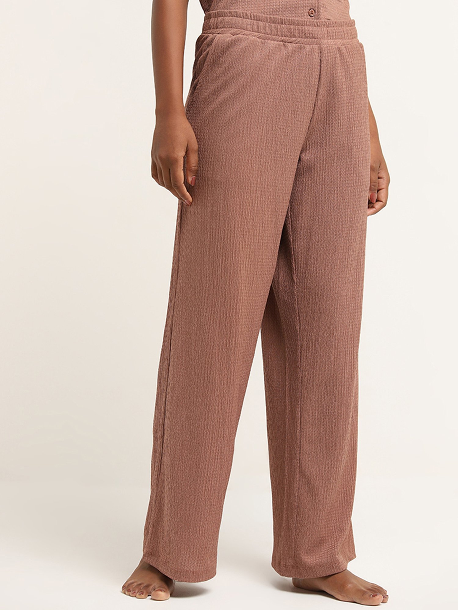 Superstar by Westside Dusty Rose Crinkle-Textured High-Rise Pants