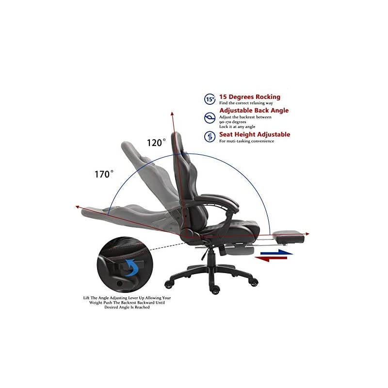 Gaming Chair Office Chair PC Chair with Massage Lumbar Support, Racing Style PU Leather High Back Adjustable Swivel Task Chair with Footrest (Black&Red)