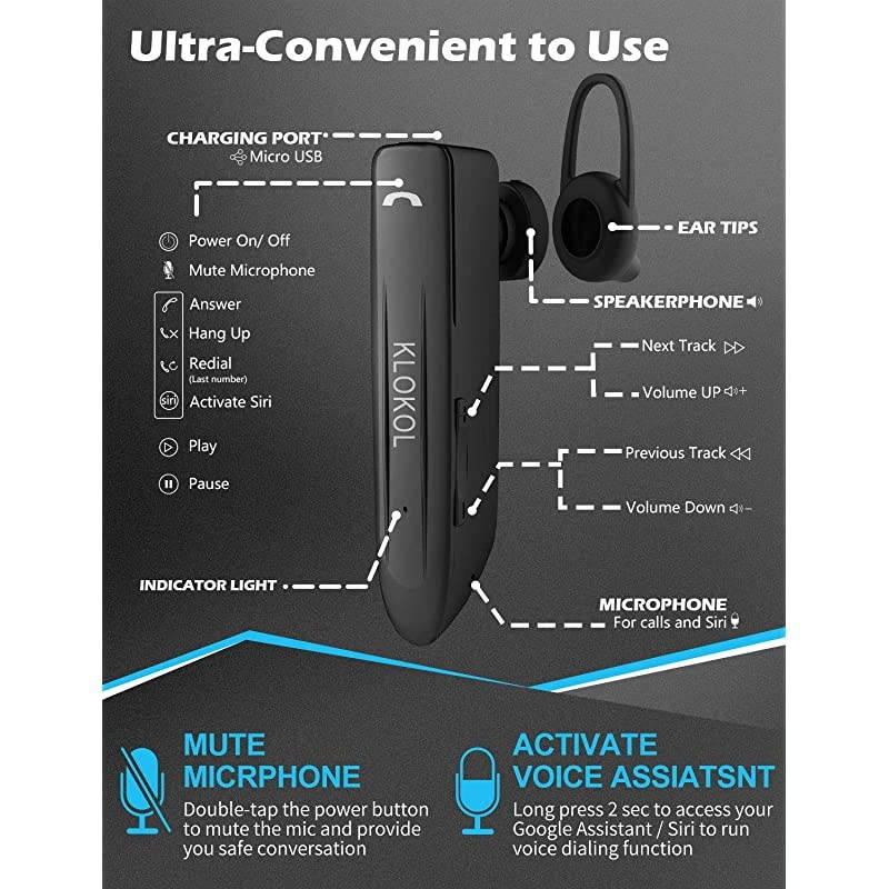 Bluetooth Headset 28Hrs Playtime Wireless Bluetooth Earpiece for Cell Phone Noise Canceling Car Business Earbud Headphone with Mic and Mute Compatible with iPhone Samsung Android