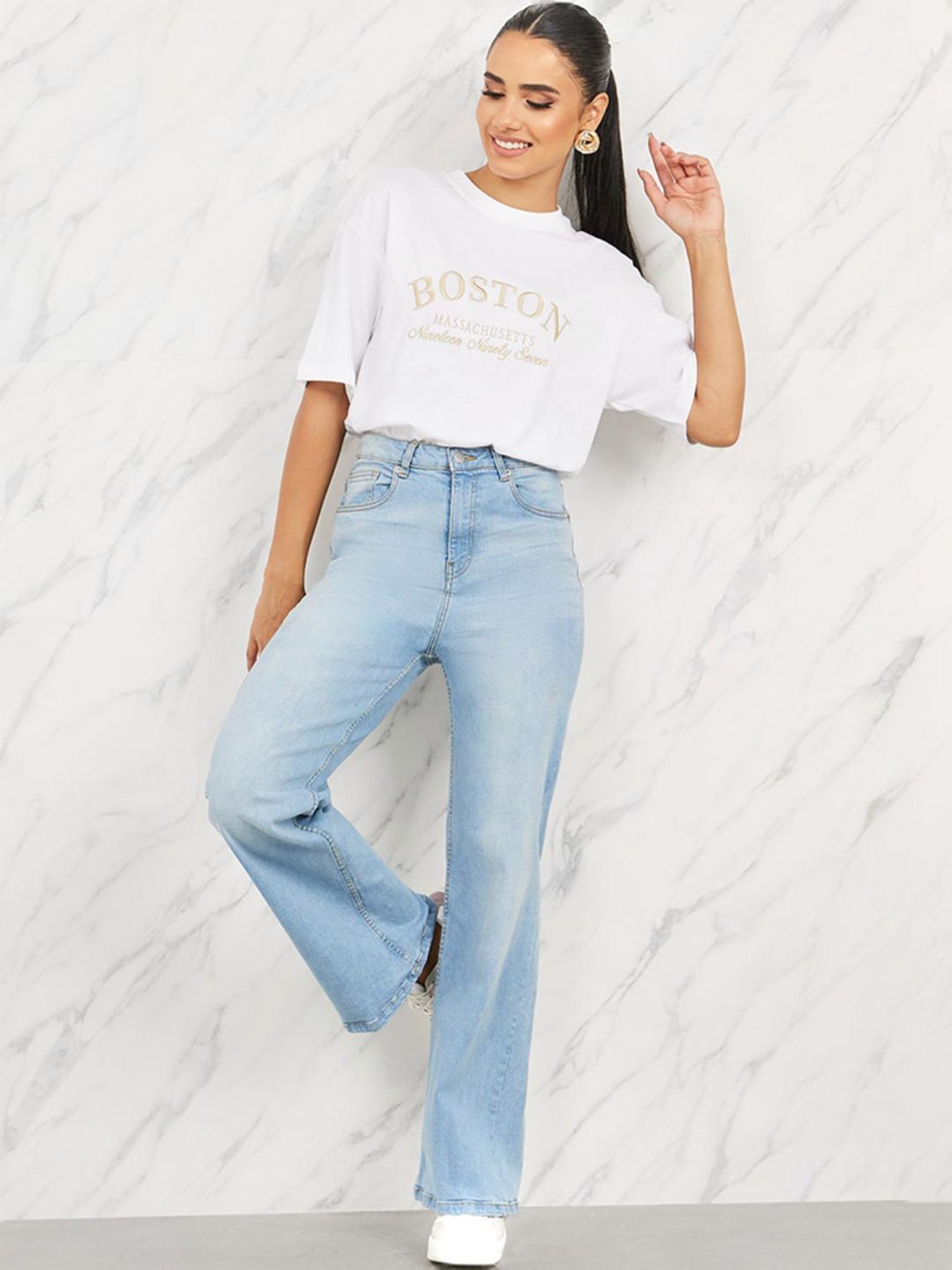 Styli White Cotton Embroidered T-Shirt