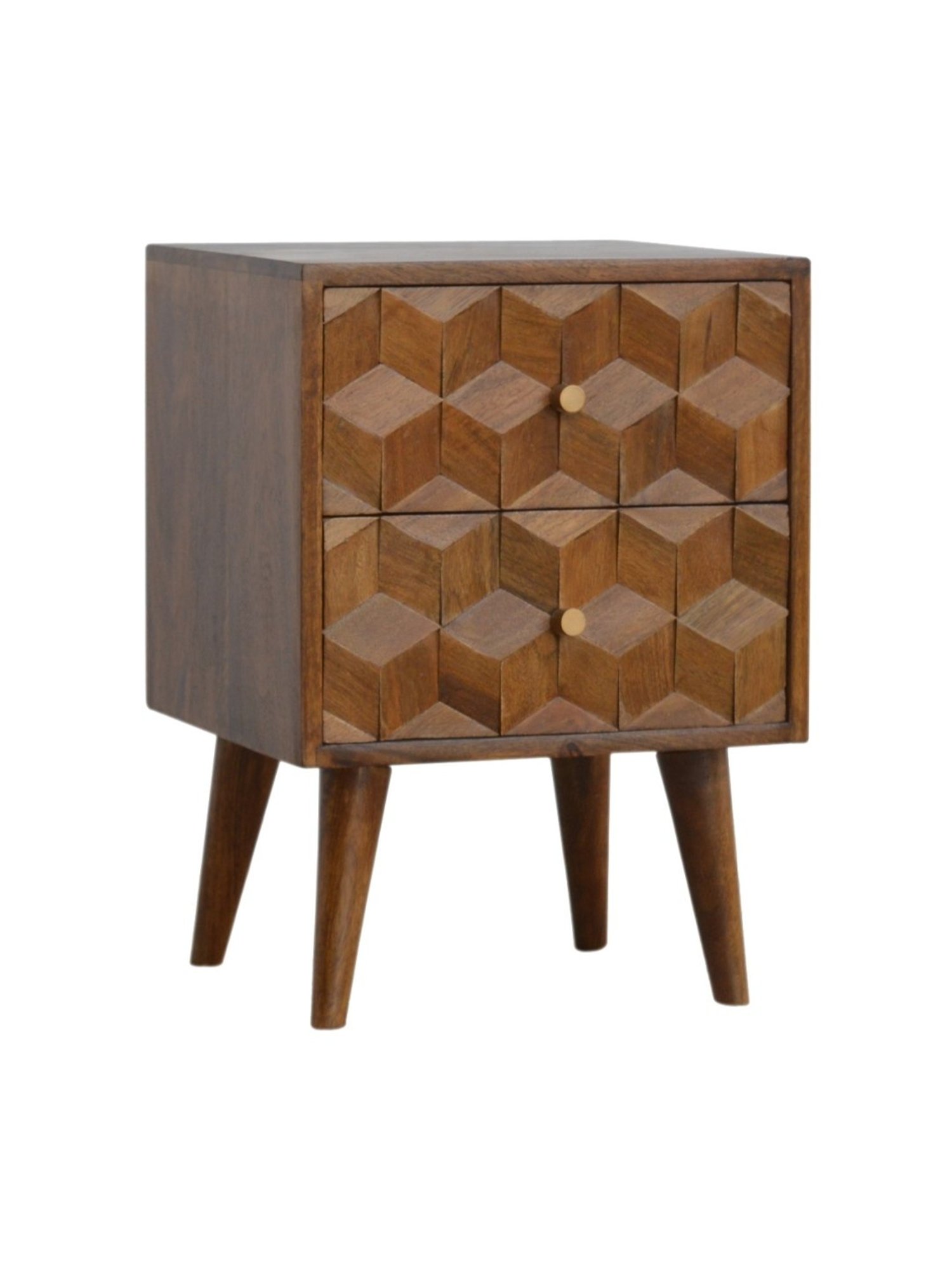 Artisan Furniture Solid Brown Mango Wood Side Table Chestnut Finish