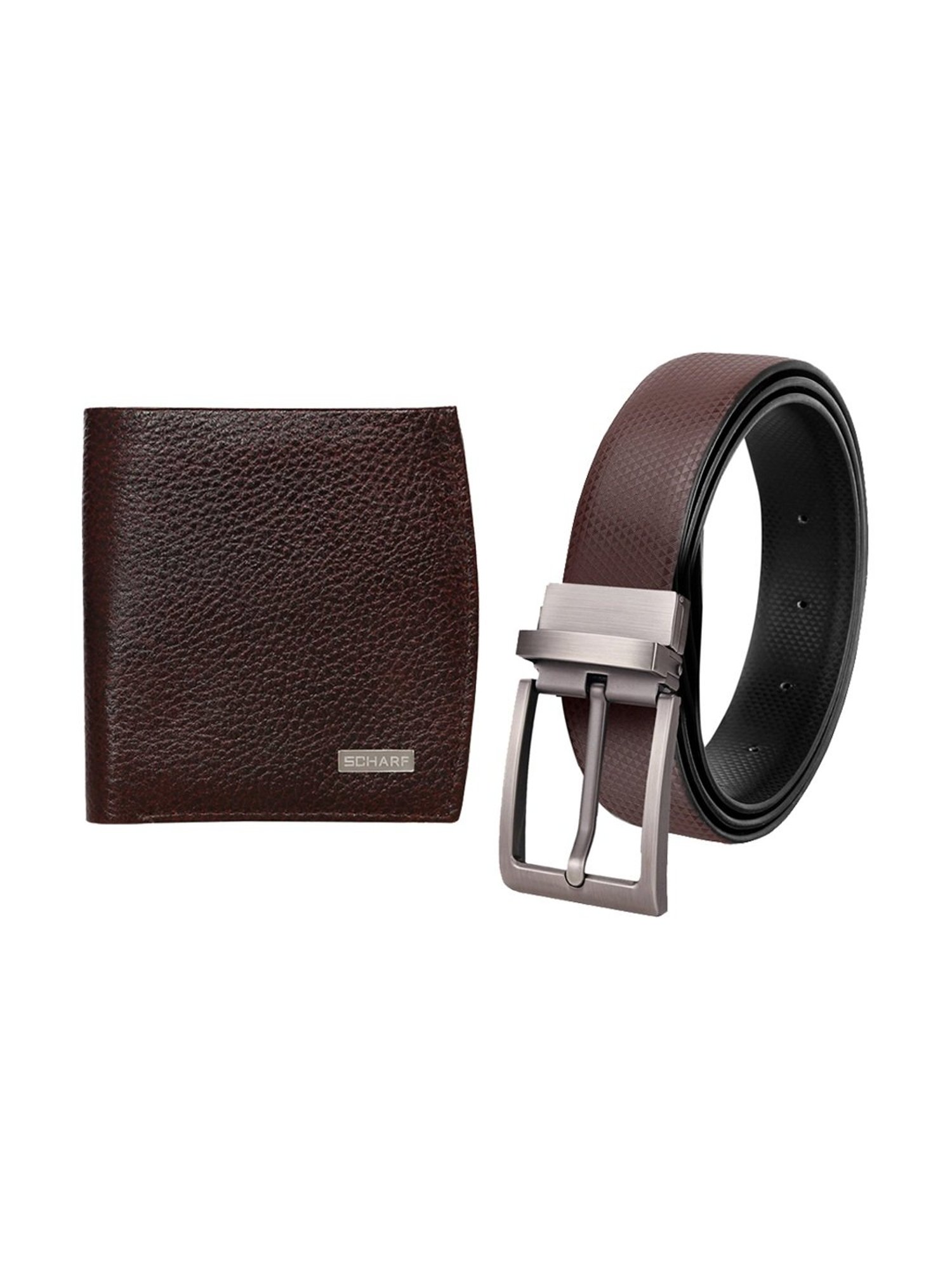 Scharf Brown Leather Set Of Waist Belt And Wallet For Men