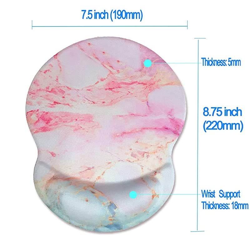 Wrist Support Mouse Pad Anti Slip Rubber Wrist Rest Mousepads 8.75in X7.5in Small Desktop Notebook Mouse Mat for Working and Gaming(Purple Pink Marble-Wrist)