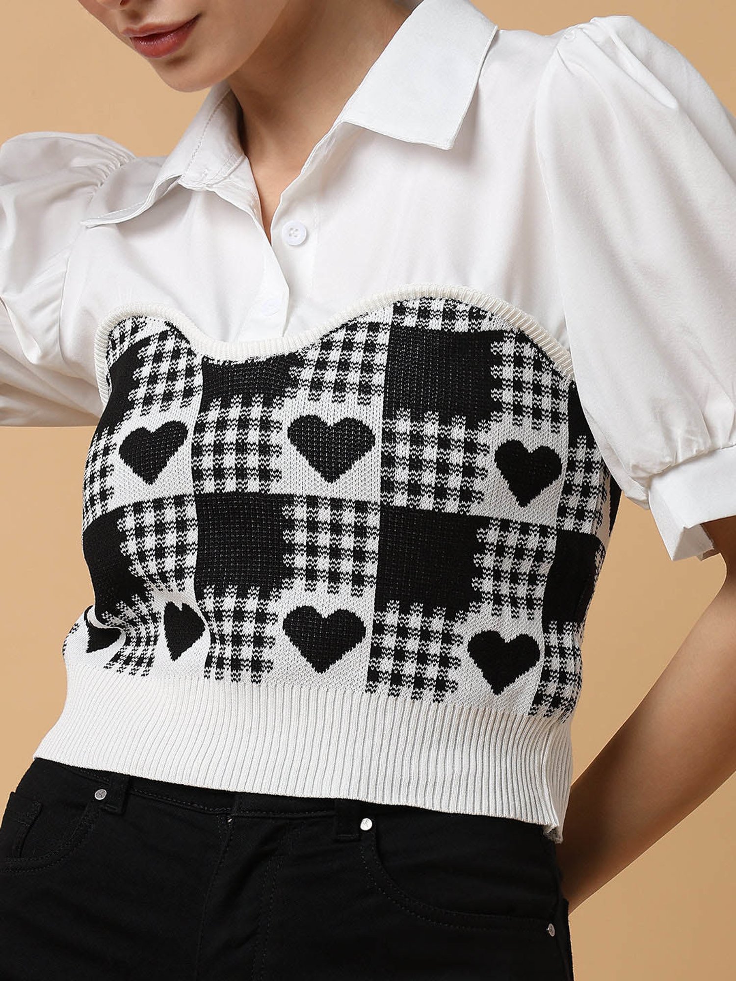 SHOWOFF Black & White Printed Top