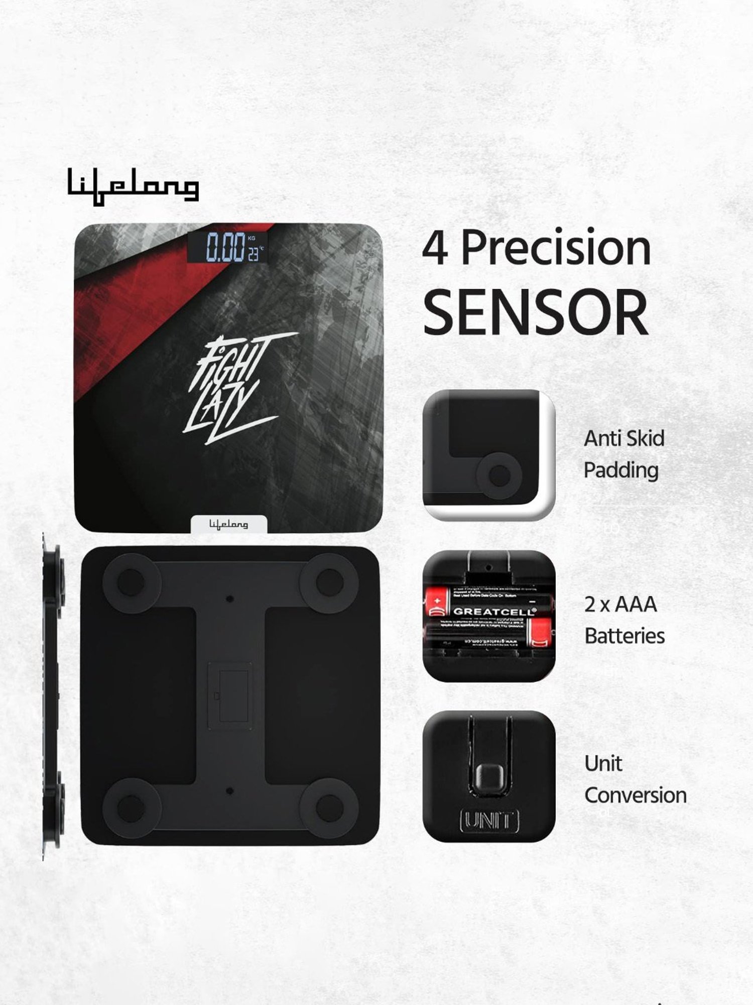 Lifelong LLWS45 ActiveFlex Weighing Scale Thick Tempered Glass with LCD Display (Active Black)