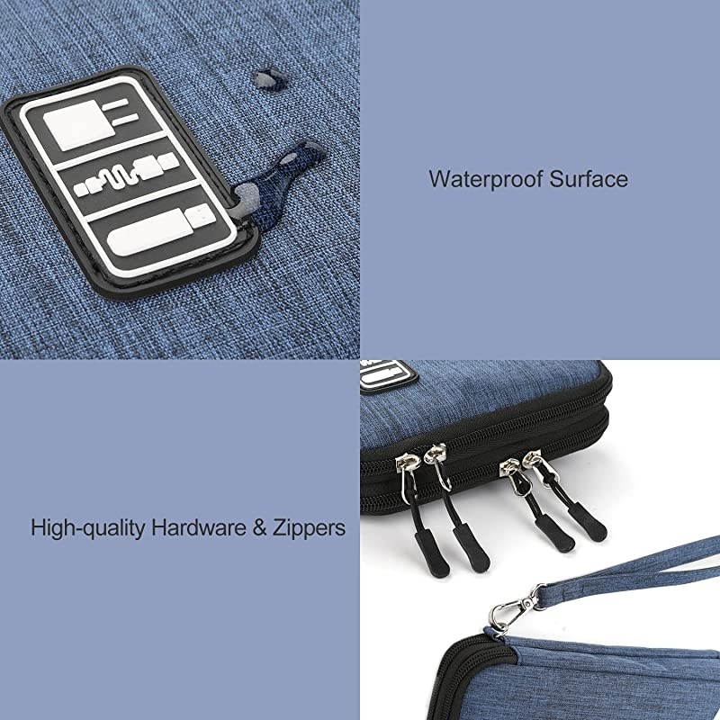 Electronics Organizer,  Electronic Accessories Cable Organizer Bag Waterproof Travel Cable Storage Bag for Charging Cable, Power Bank, iPad (Up to 11'') and More-Large(Black and Blue)
