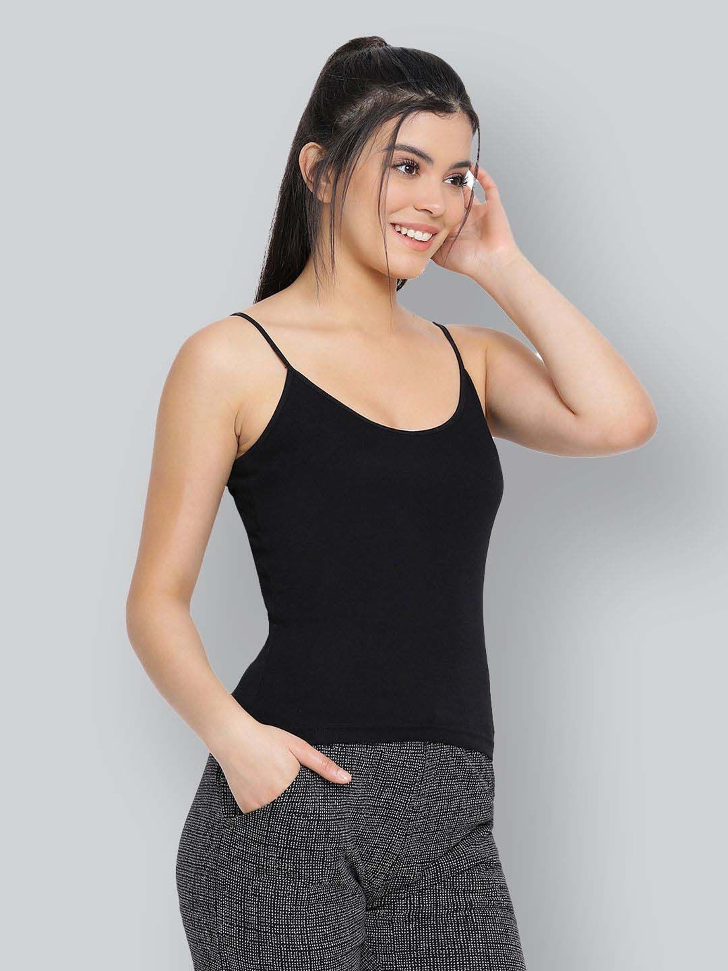 Lyra Black Cotton Plain Camisole