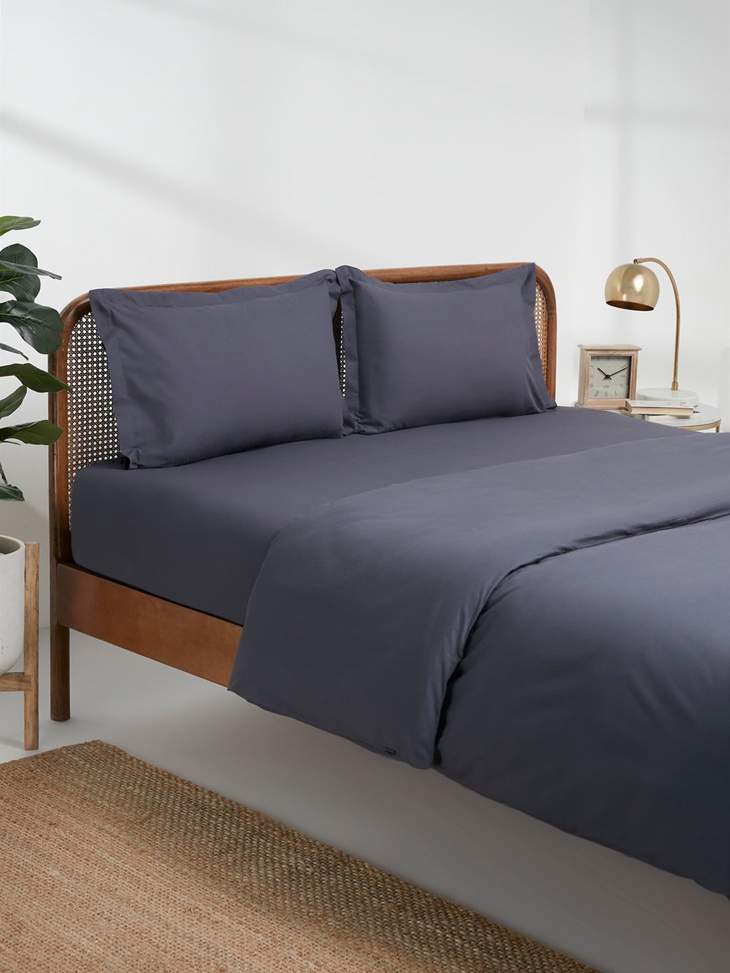 Westside Home Dark Grey Double Bed Flat Sheet and Pillowcase Set