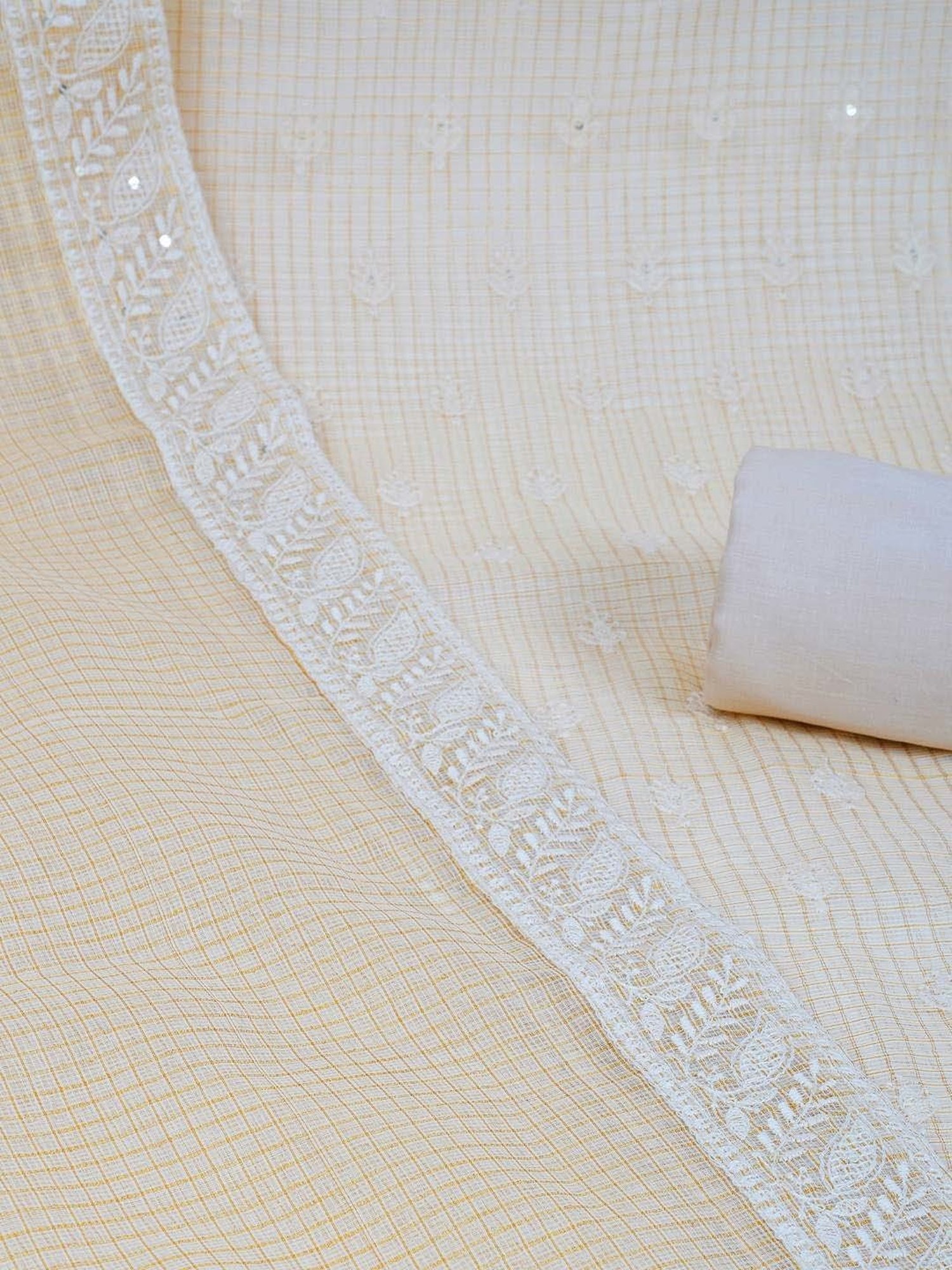 Kami Kubi Beige Embroidered Unstitched Dress Material