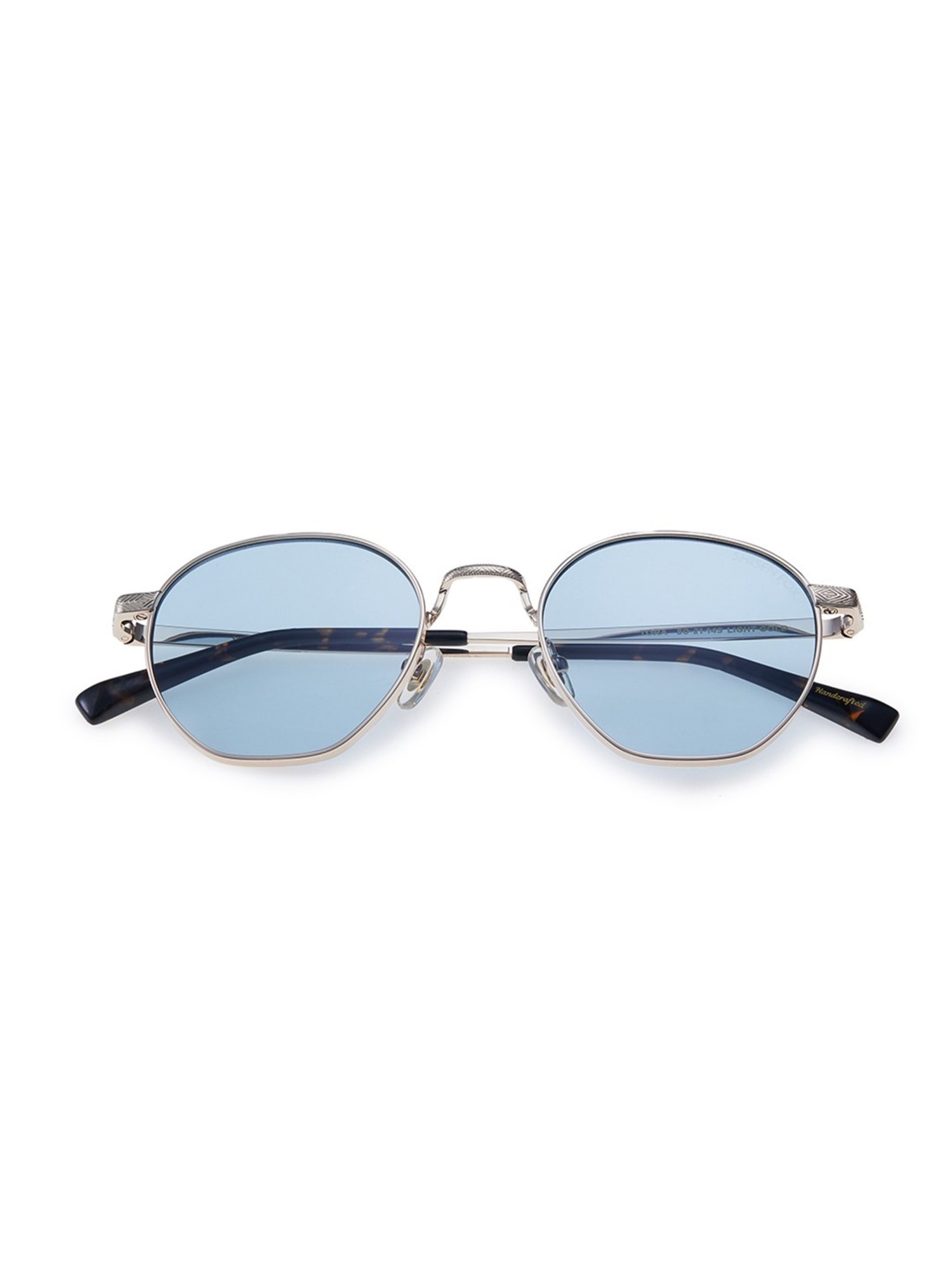 Shisen Fox Tora Light Gold-Light Blue Round Unisex UV Protection Sunglasses -50 mm