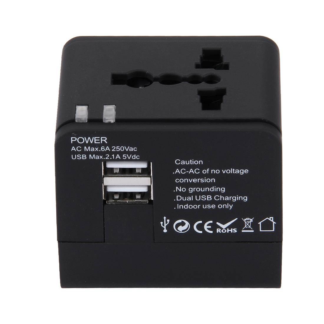 5V 2.1A Dual USB Power Socket Charger Adapter, UK / EU / US / AU Plug(Black)