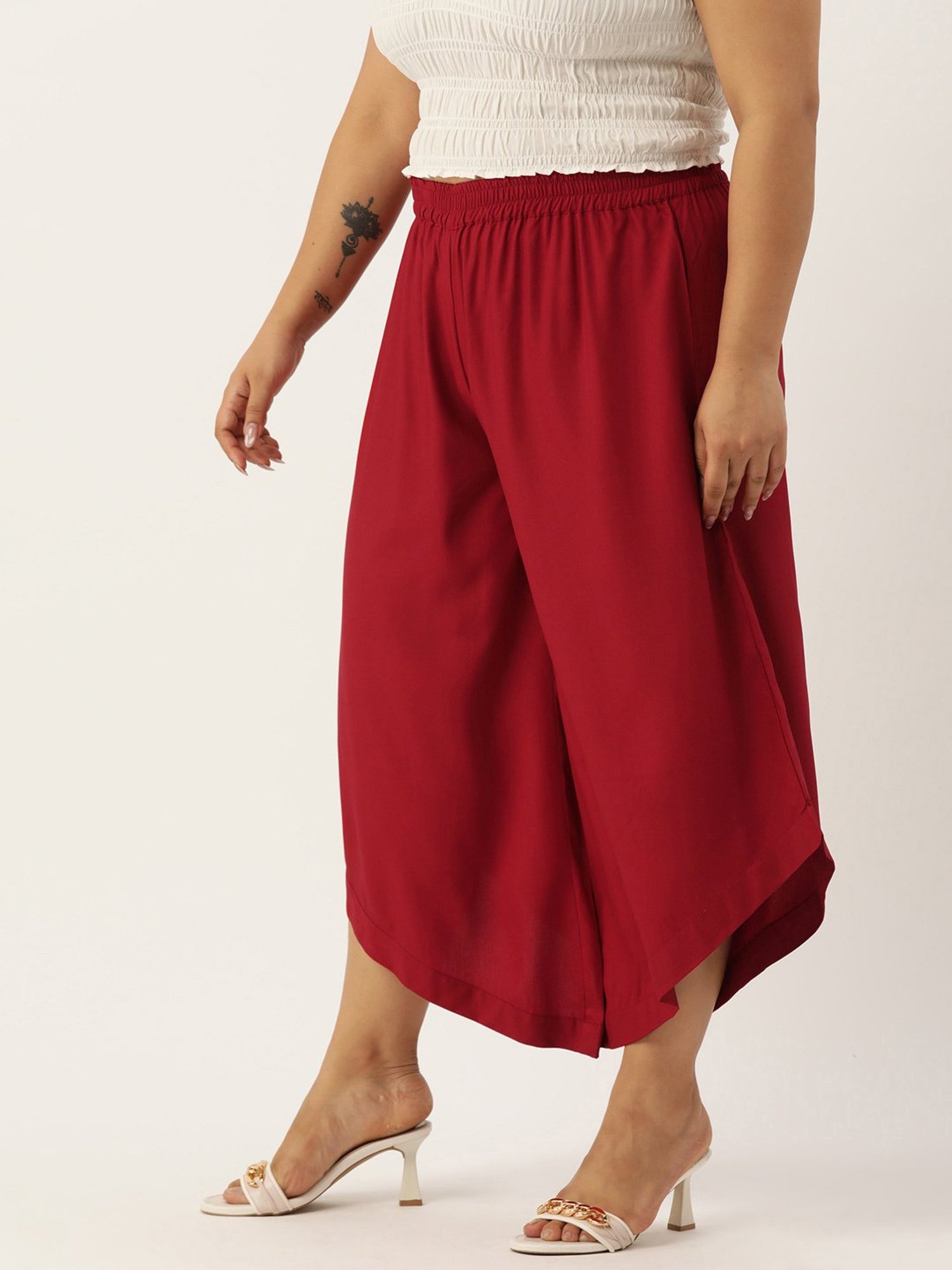 theRebelinme Maroon Relaxed Fit High Rise Plus Size Culottes