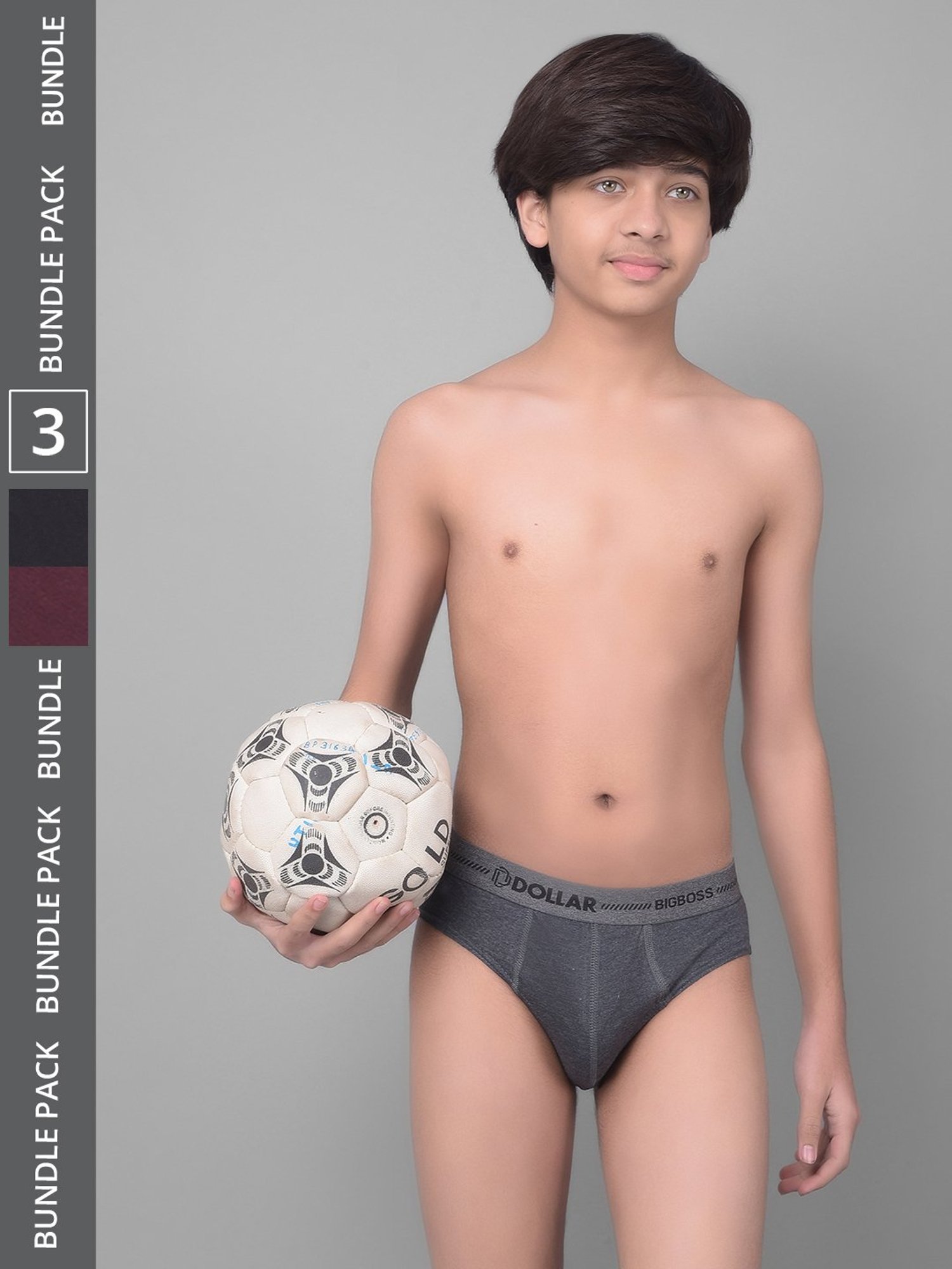 Dollar Bigboss Boys Multicolor Solid Briefs (Pack Of 3)