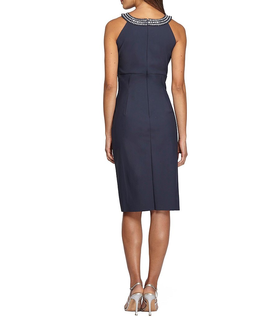 Marina Sequin Lace Round Neck 3/4 Sleeve Sheath Dress