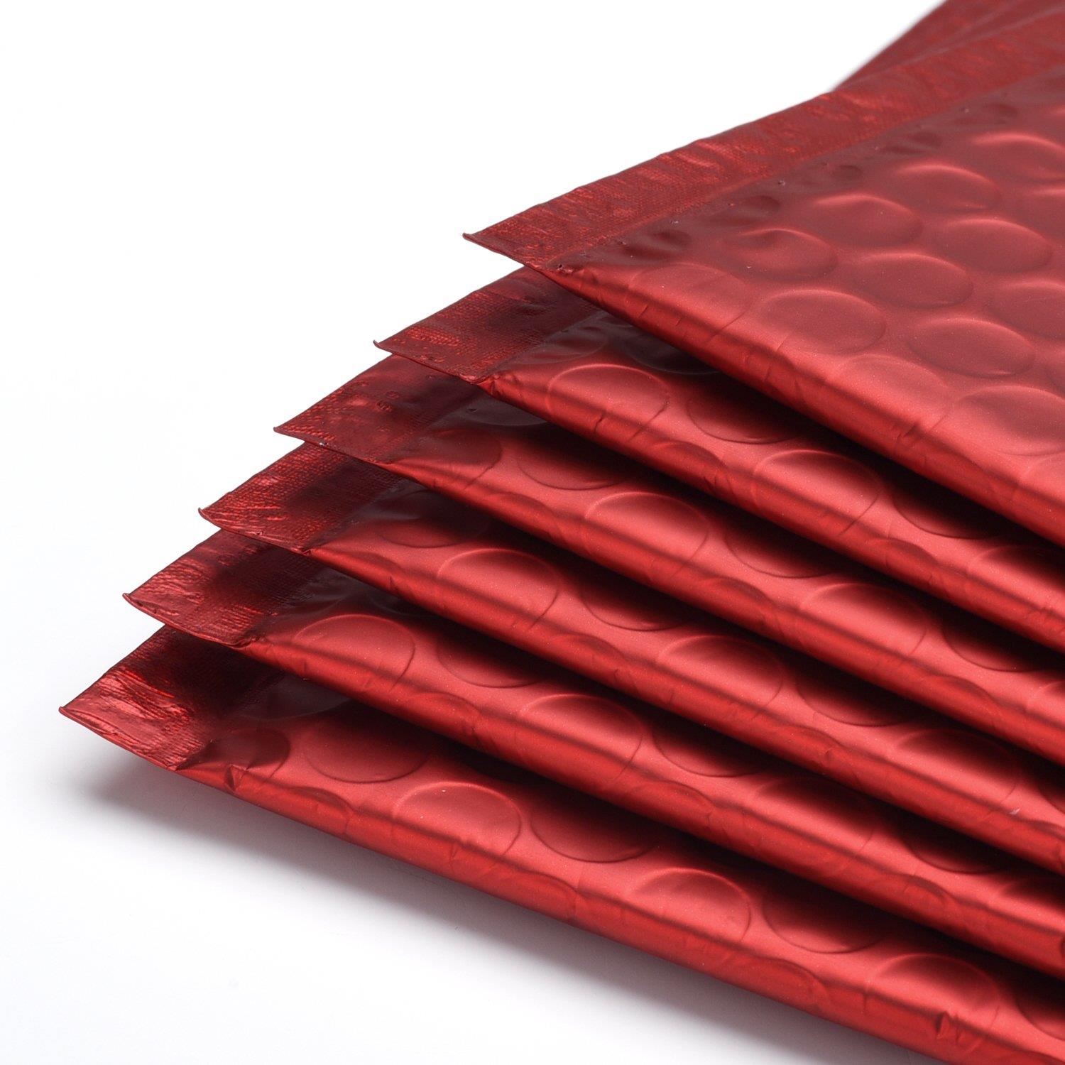 Fu Global Metallic Bubble Mailers 6x10 Inch Red Self Seal Padded Envelopes Pack of 25