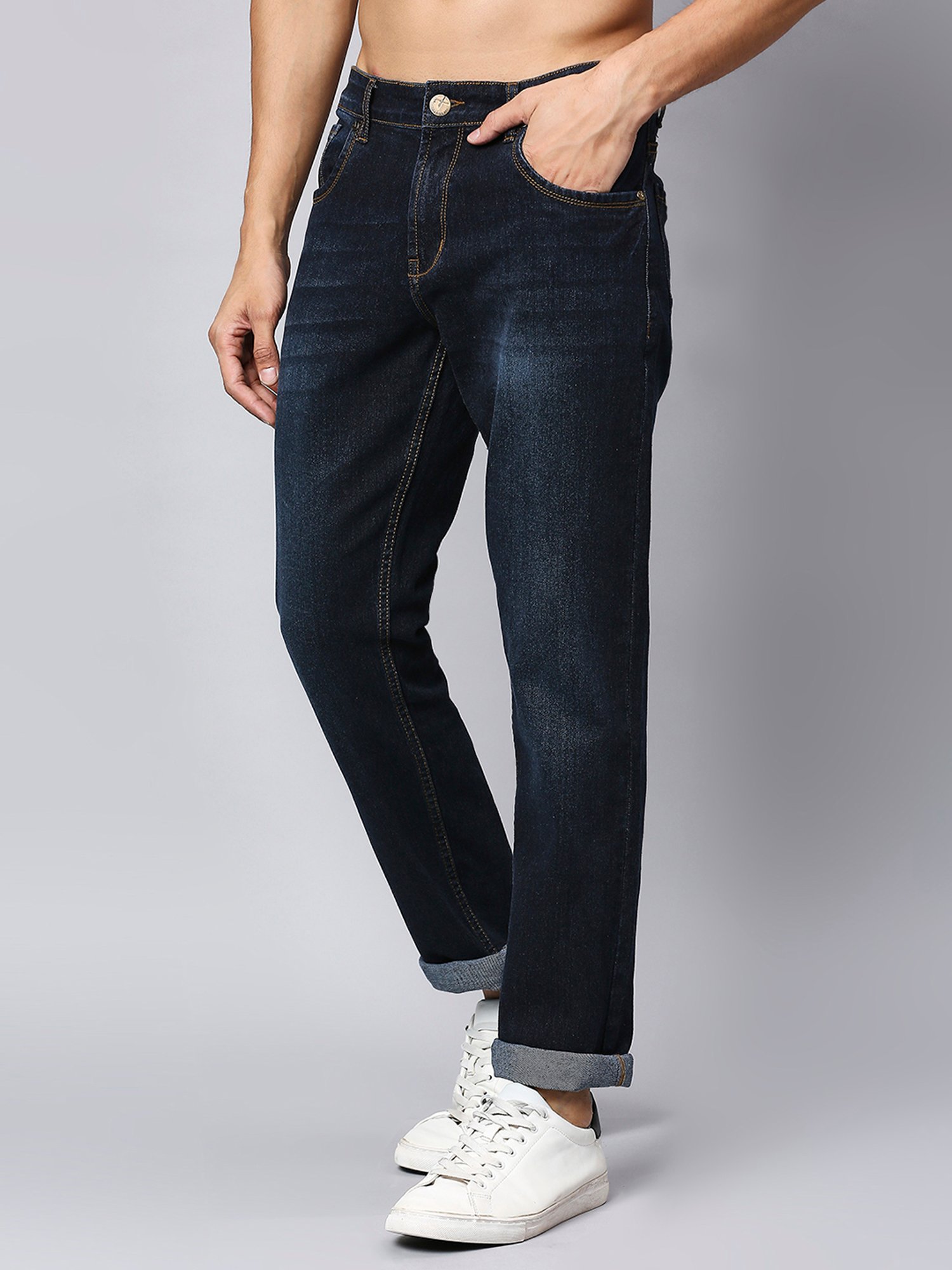 Thomas Scott Dark Blue Regular Fit Lightly Washed Jeans