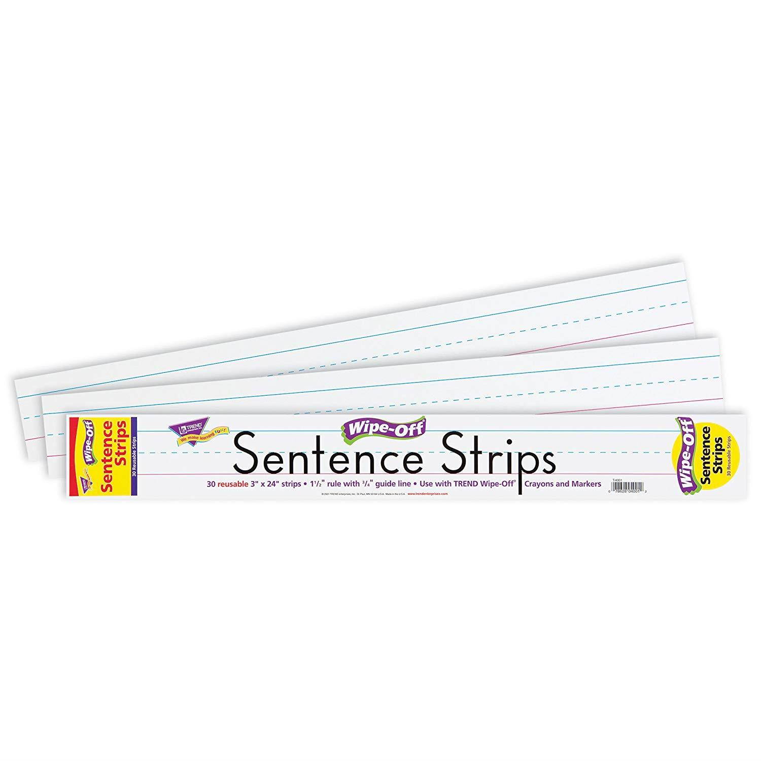 Trend 4001-01. T4001 Wipe-Off Sentence Strips, 24 x 3, White, 30/Pack (TEPT4001)