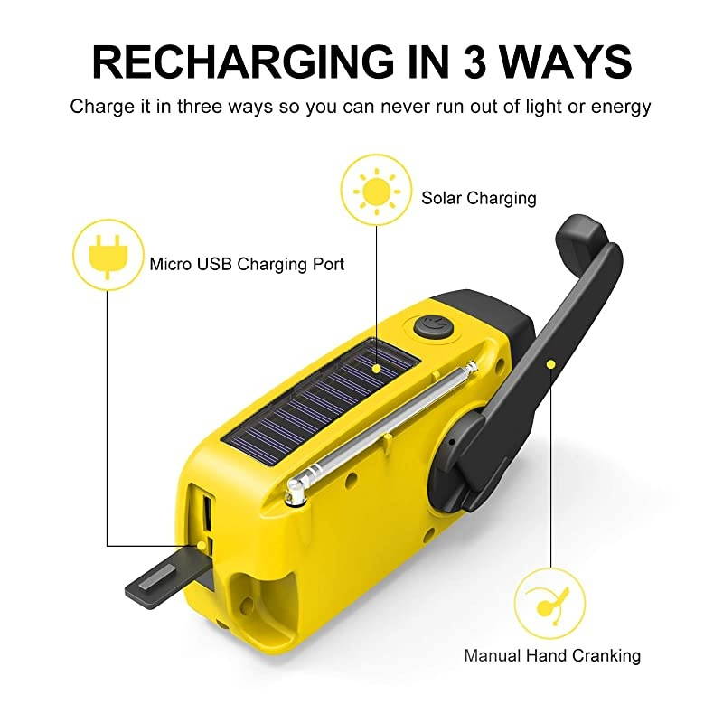 Crank Radio Solar Power, Emergency Hand Crank Radio with Flashlight & 1000mAh Cell Phone Charger,  Portable AM/FM NOAA Weather Radio, Household Outdoor Emergency Supplies, Upgraded Version