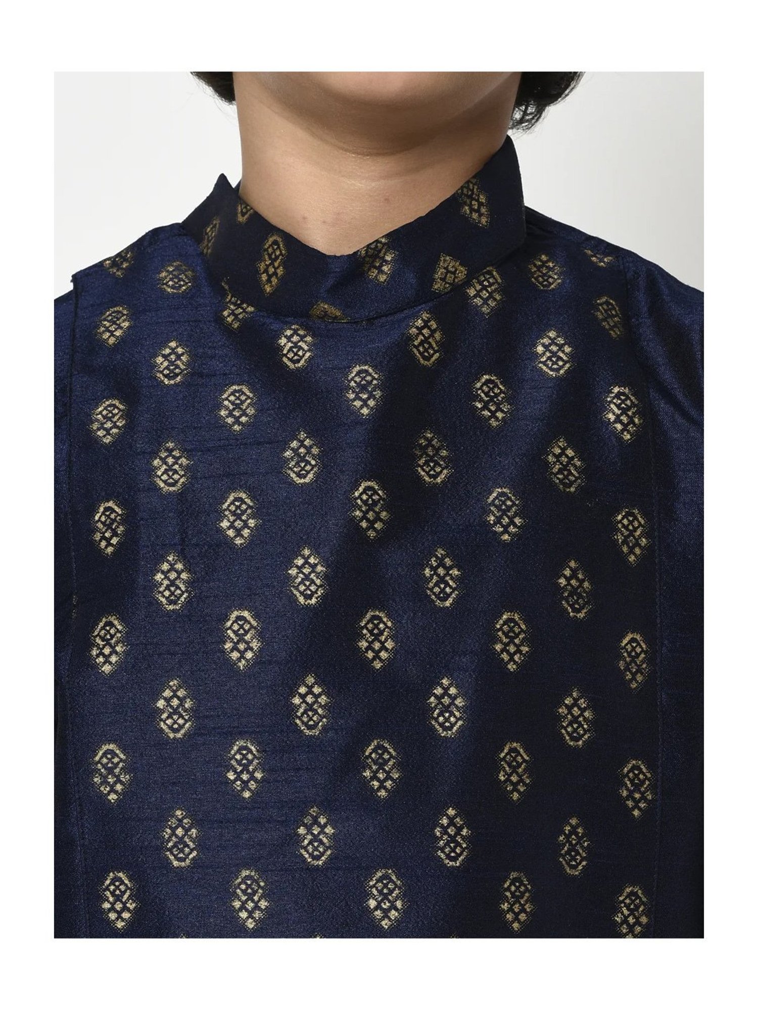 Deyann Kids Navy & Gold Self Design Full Sleeves Kurta with Patiala