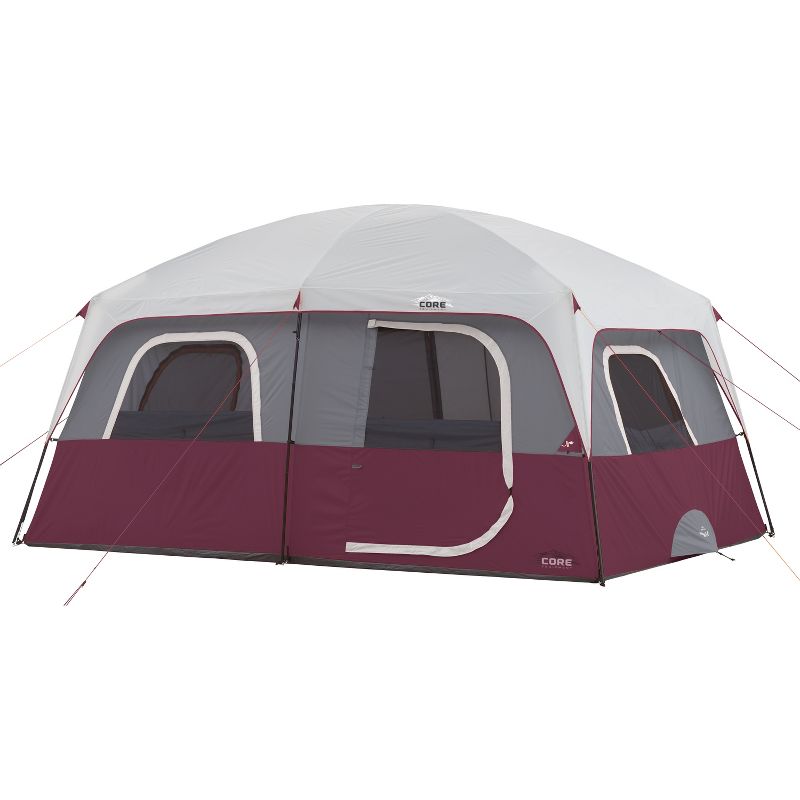 CORE Straight Wall 14 x 10 Foot 10 Person Cabin Tent with 2 Rooms & Rainfly, Red