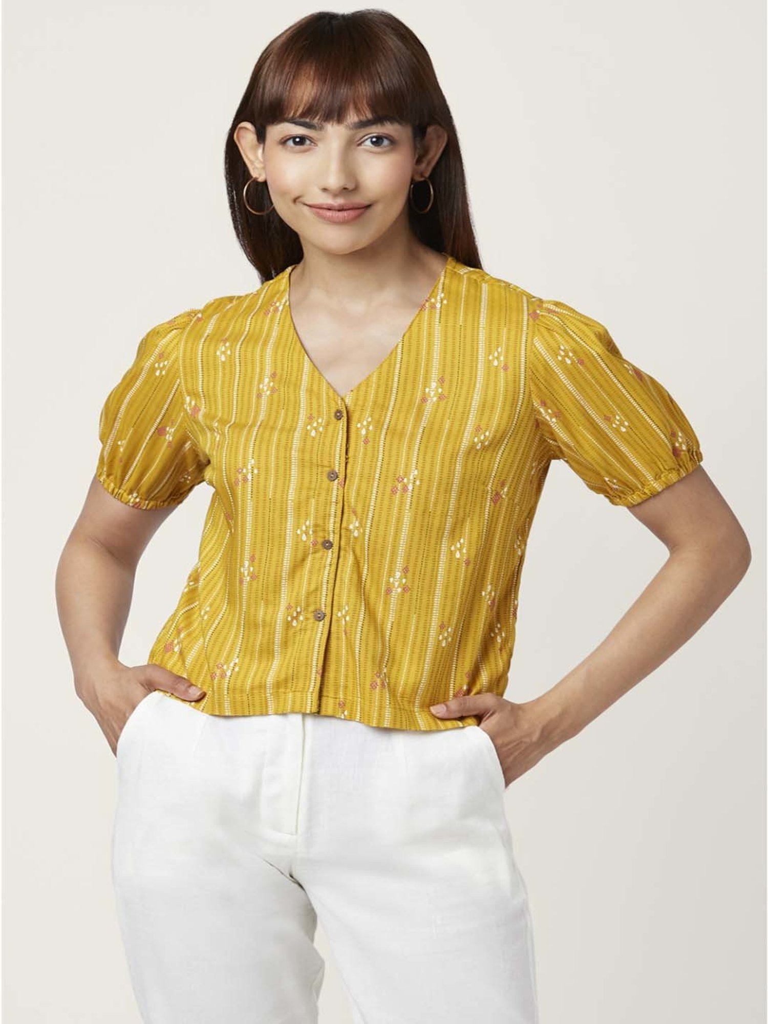 Akkriti by Pantaloons Mustard Printed Top
