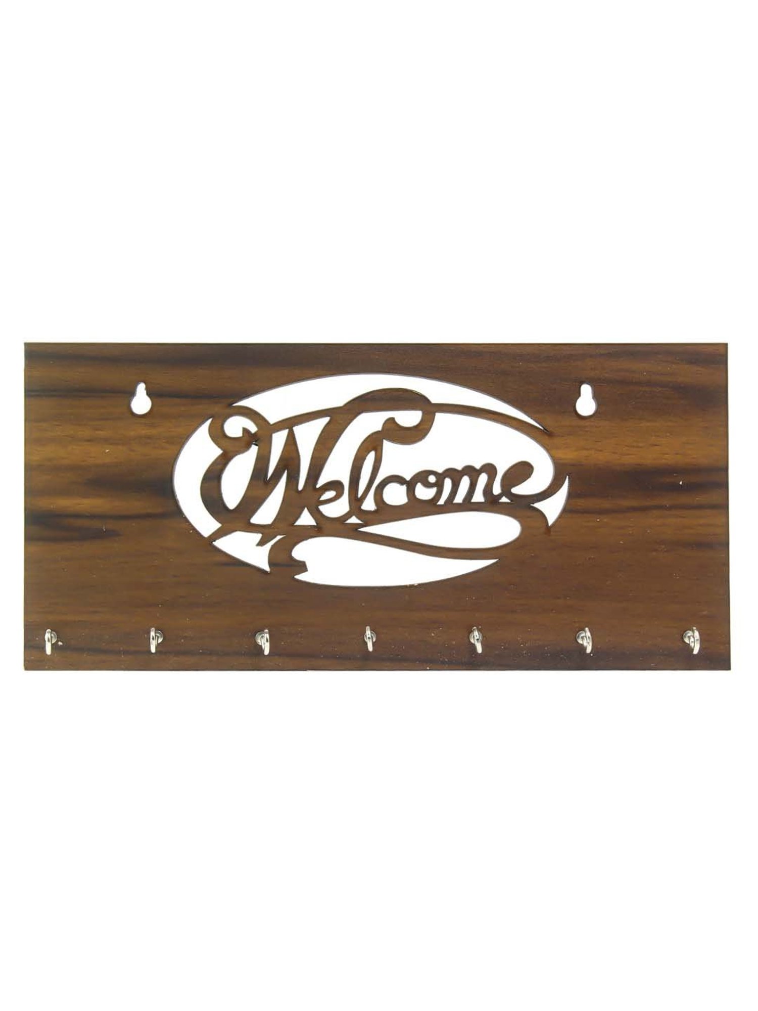 eCraftIndia Welcome Theme Wooden Key Holder with 7 Hooks