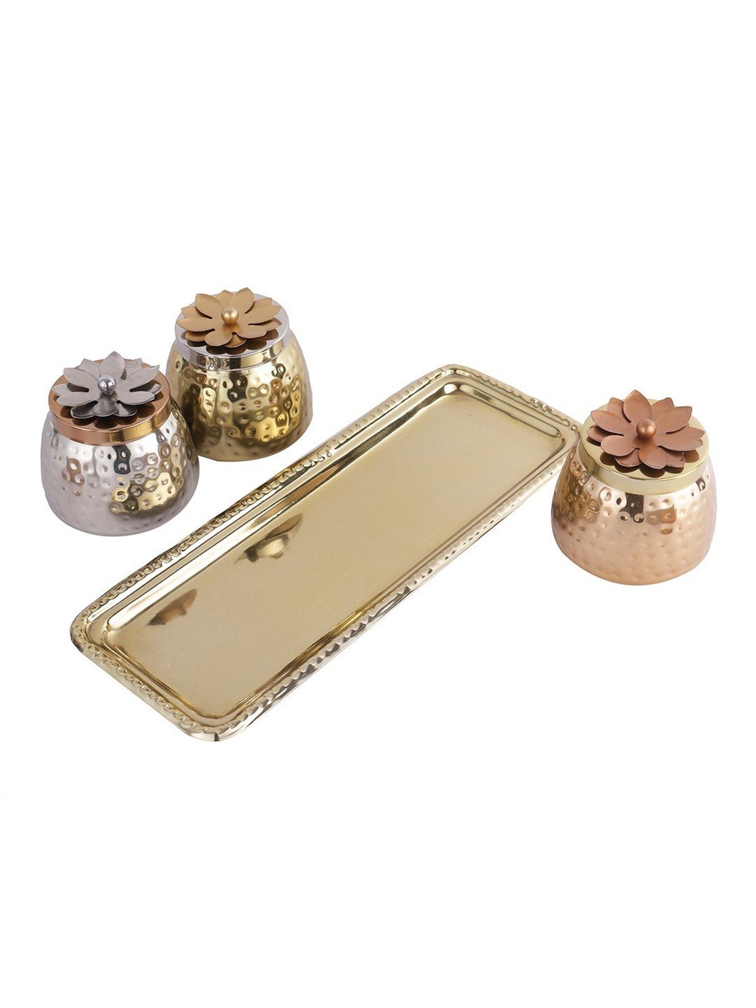 Aapno Rajasthan Multicolor Stone 3 Jars with Tray