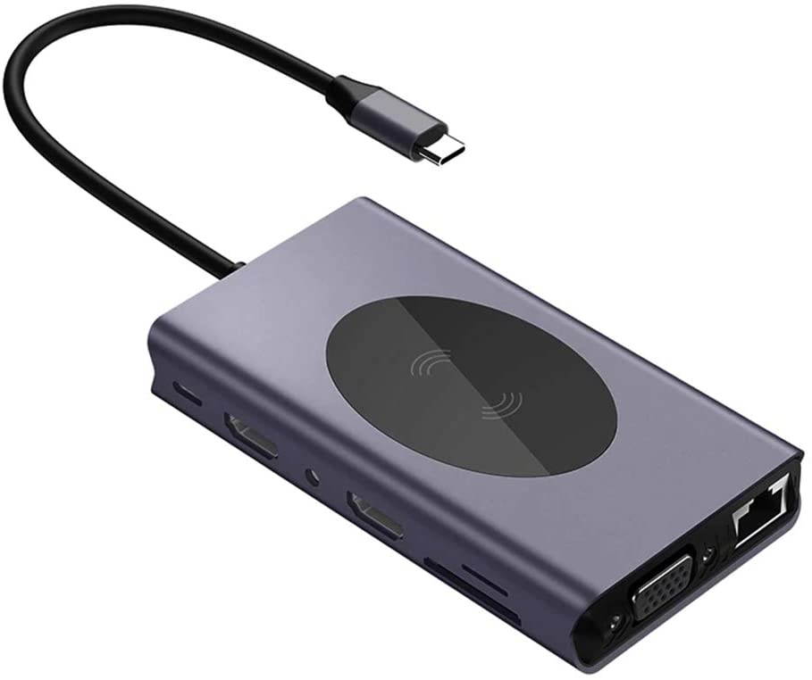 14 in 1 USB C Hub Laptop Docking Station Multi Function PD VGA HDMI Adapter 5 USBC 3.0 Hub Wireless Charge TF SD Reader Ethernet