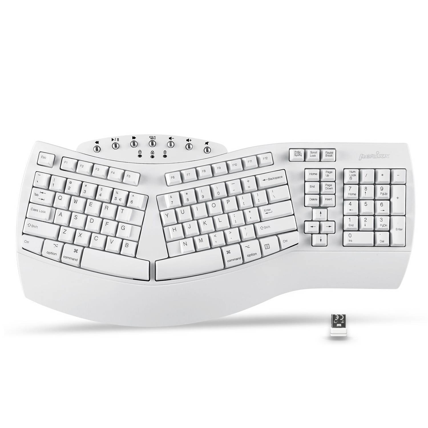 Perixx PERIBOARD-612W Wireless Ergonomic Split Keyboard with Dual Mode 2.4G and Bluetooth Feature, Compatible with Windows 10 and Mac OS X System, White