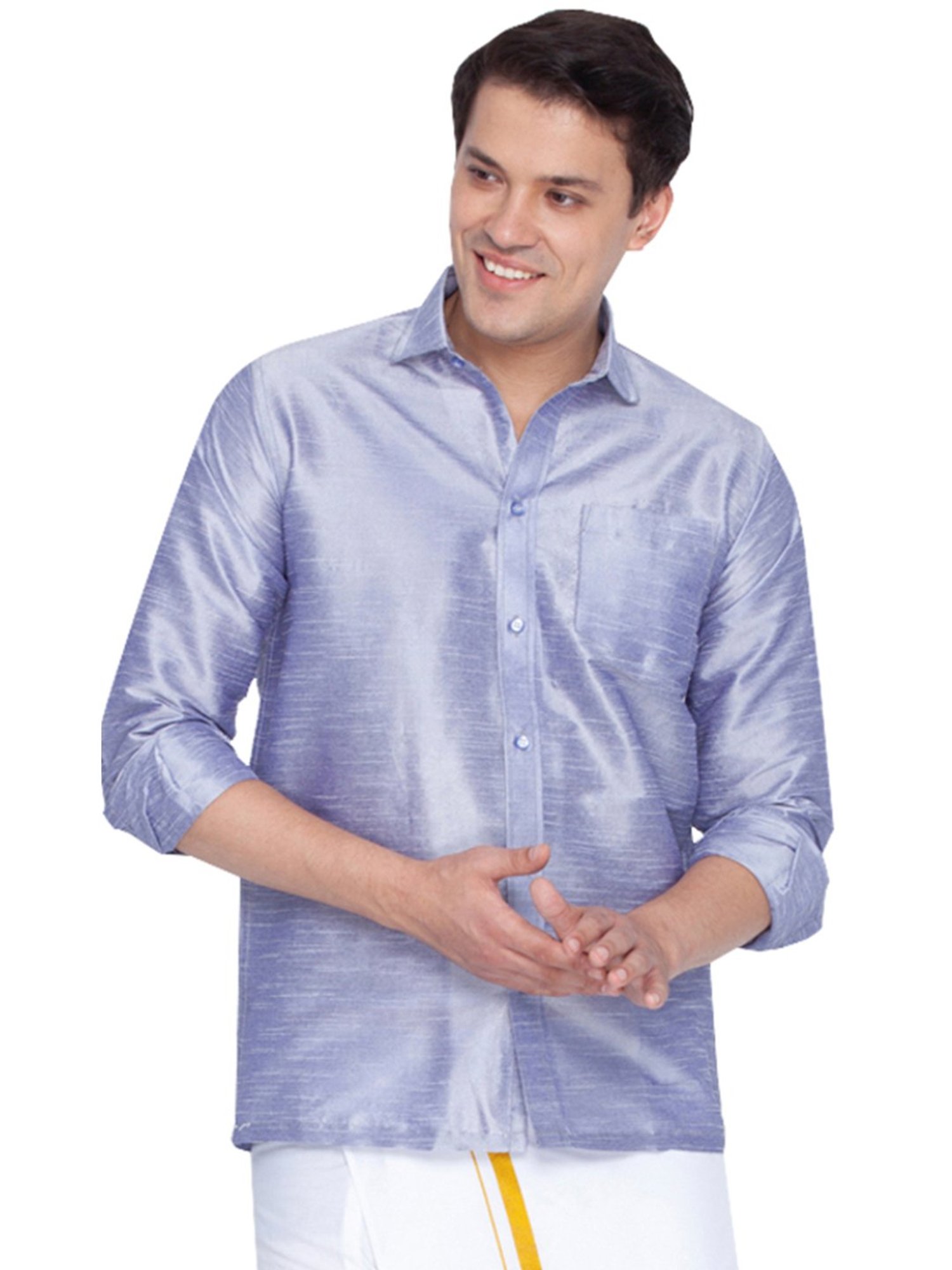 VASTRAMAY Purple Straight Fit Self Pattern Shirt