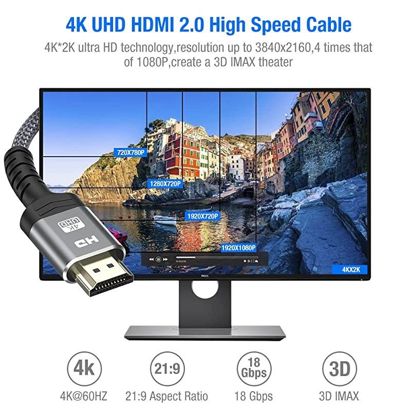 4K60Hz HDMI Cable 10ft3M High Speed 18Gbps HDMI 20 Cable Nylon Braided Supports Ethernet 4K HDR 2160p 1080p 3D HDCP 22 ARC HDTV Projector Monitor PS 34 Bluray