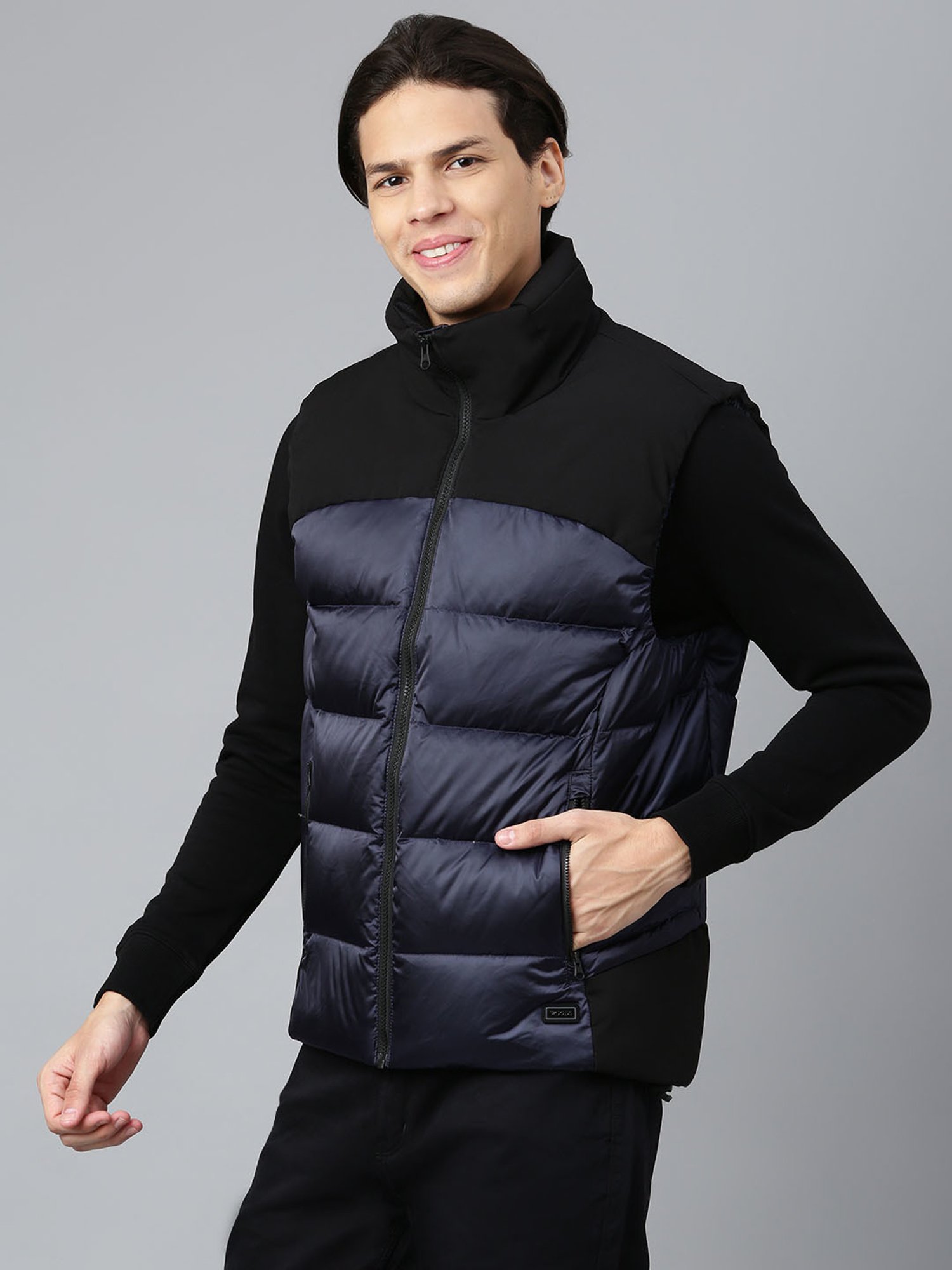Woods Black & Navy Regular Fit Quilted Jacket