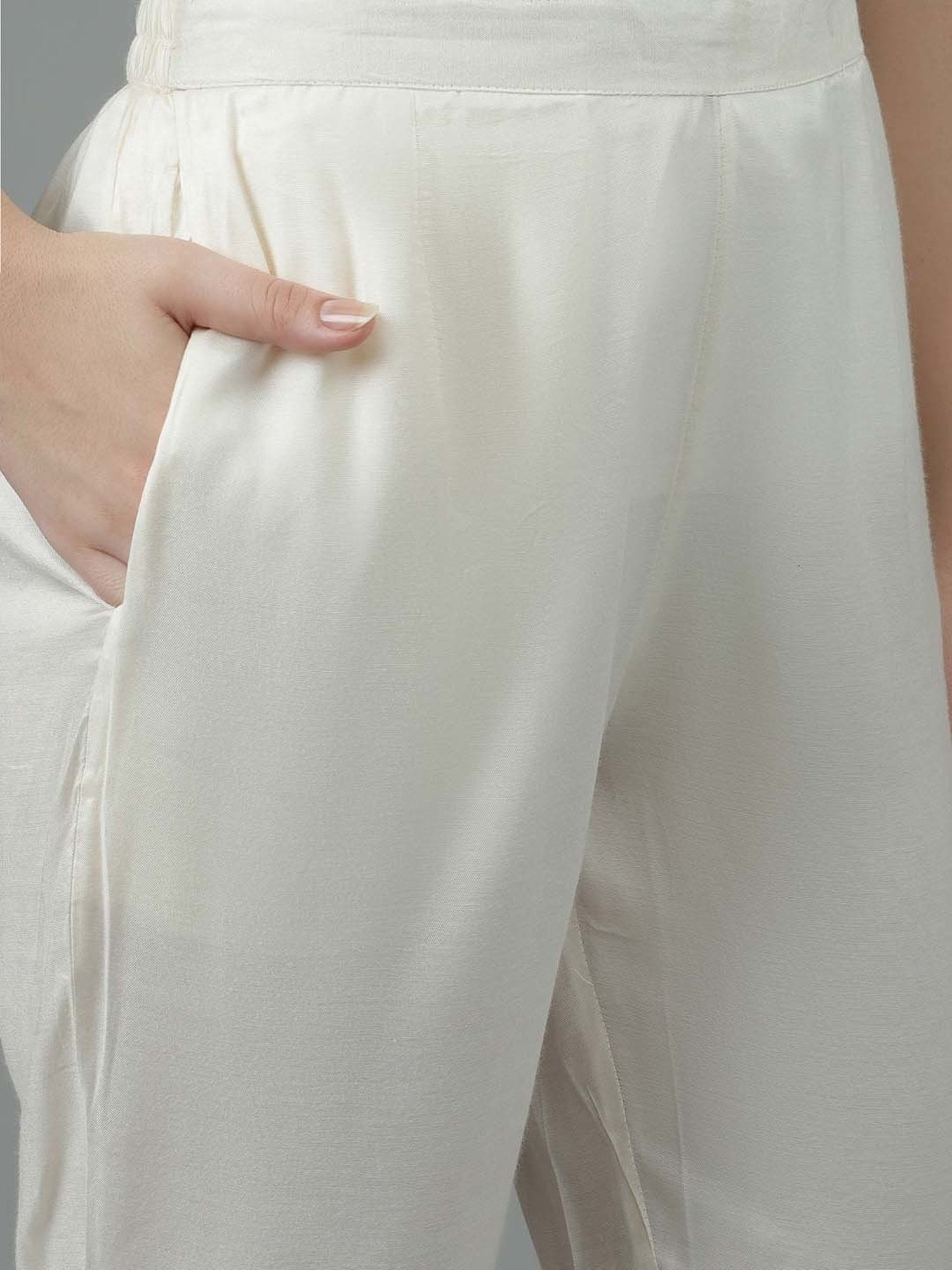 Sringam Beige & White Floral Print Kurta Pant Set With Dupatta