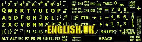 GLOWING FLUORESCENT ENGLISH UK LARGE LETTERING NEW KEYBOARD LABELS
