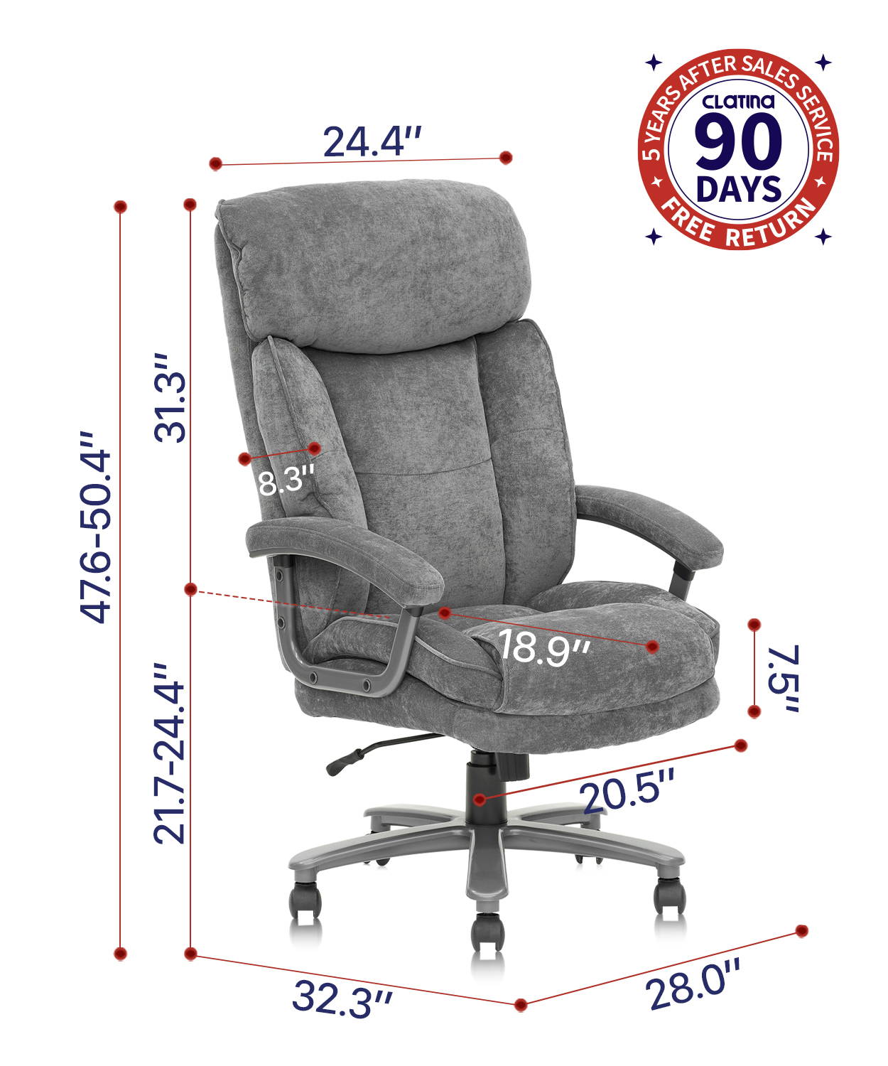 Office Chair Gaming Chair, Ergonomic Big Chair 400lbs Upholstered Swivel Adjustable Height Thick Padding Headrest, Black