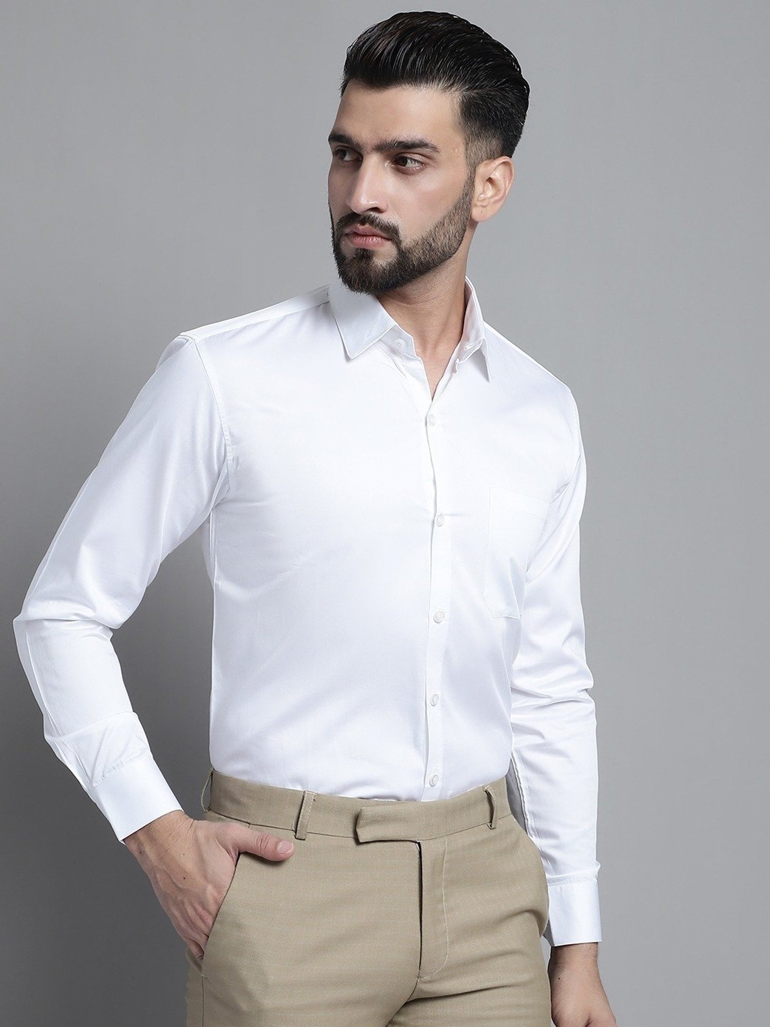 Jainish White Satin Regular Fit Shirt