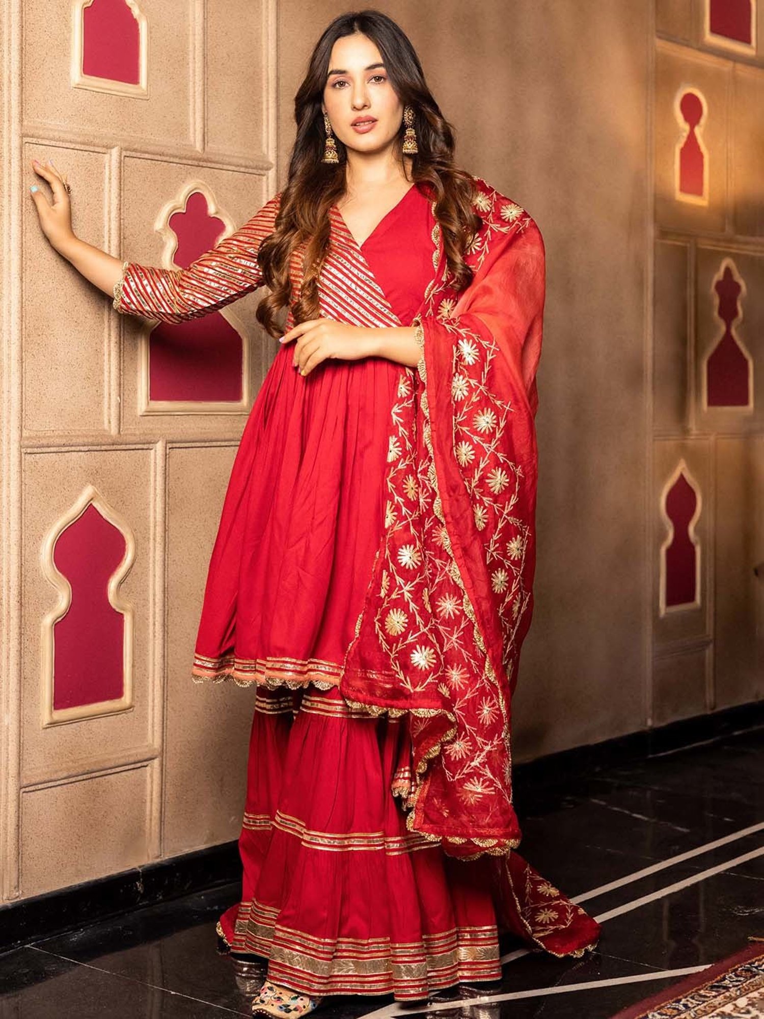 AACHHO Red Anya Gotapatti Sharara Set