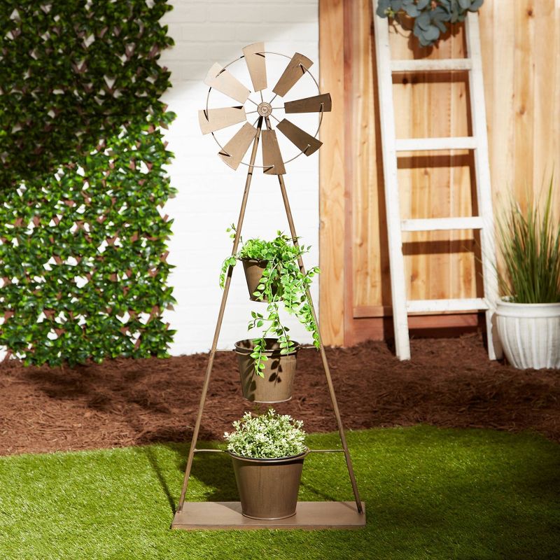 18.5" Indoor/Outdoor Metal Windmill Plant Stand Black - Zings & Thingz
