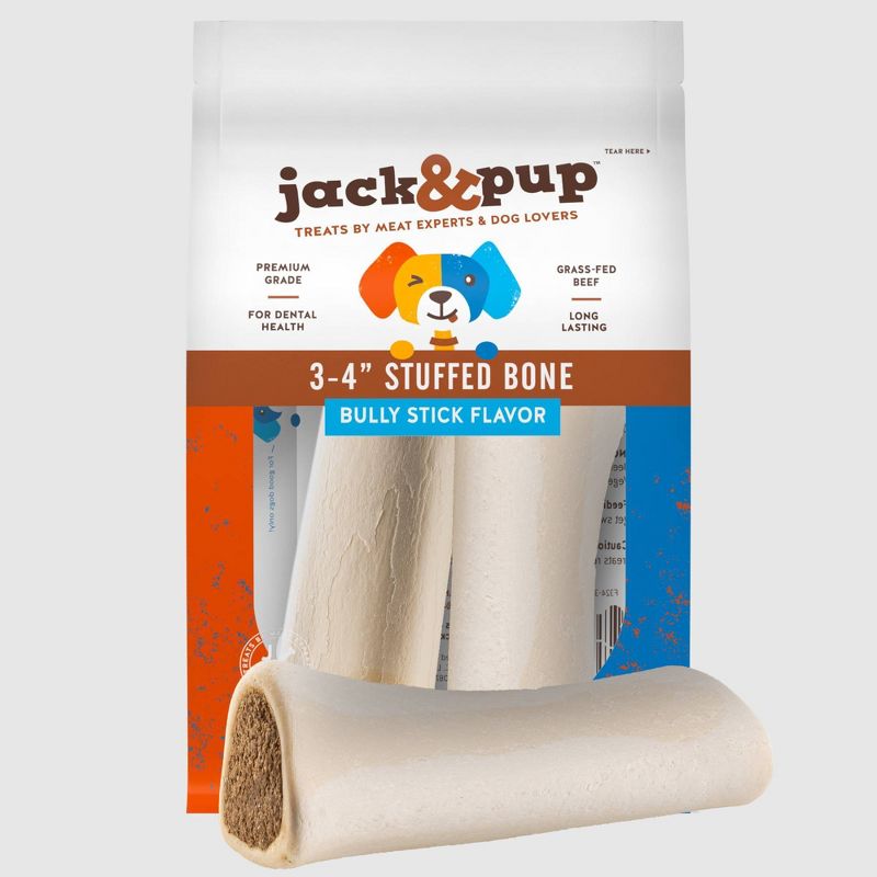 Jack & Pup Beef Bully Stick Stuffed Bone Dog Treats - 2pk
