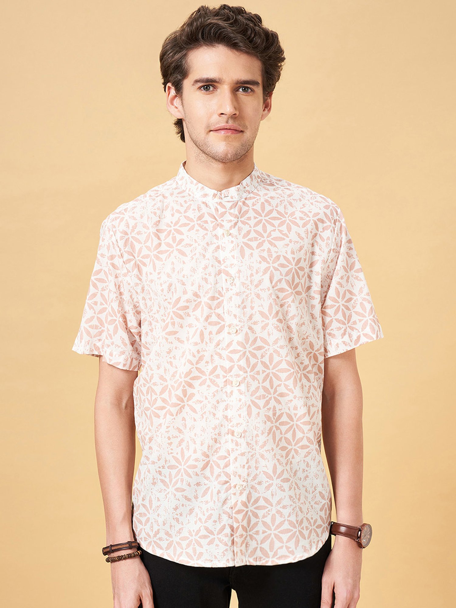 Indus Route by Pantaloons Coral Blush Regular Fit Printed Shirt