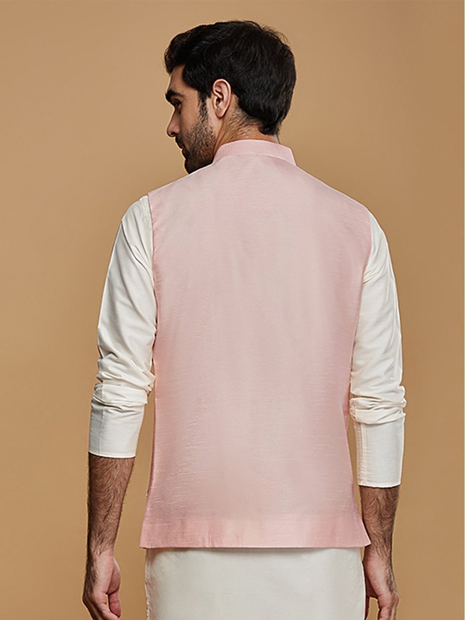 KISAH Pink Regular Fit Embroidered Nehru Jacket