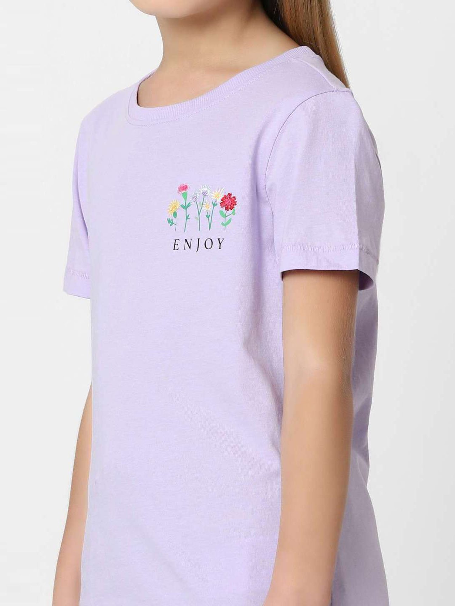 KIDS ONLY Purple Cotton Embroidered T-Shirt